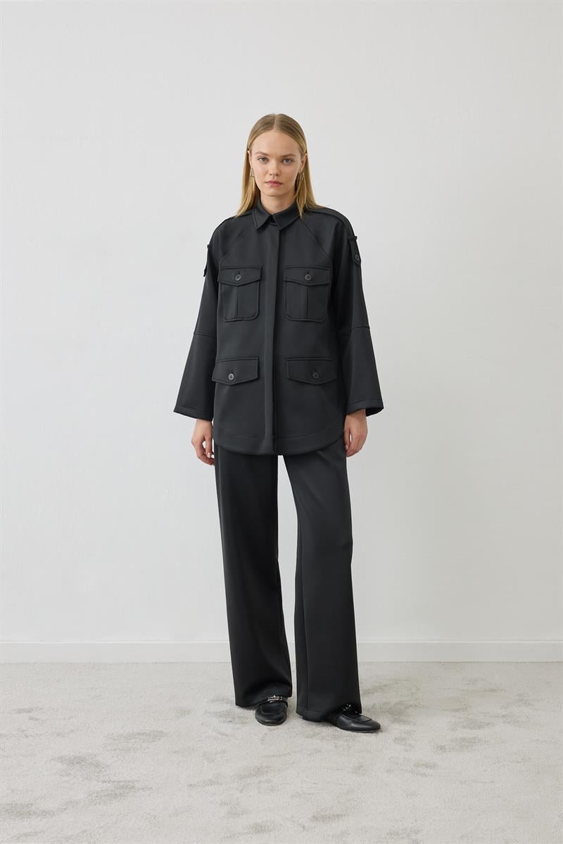 ZEN CEP DETAYLI ÖRME TAKIM SİYAH