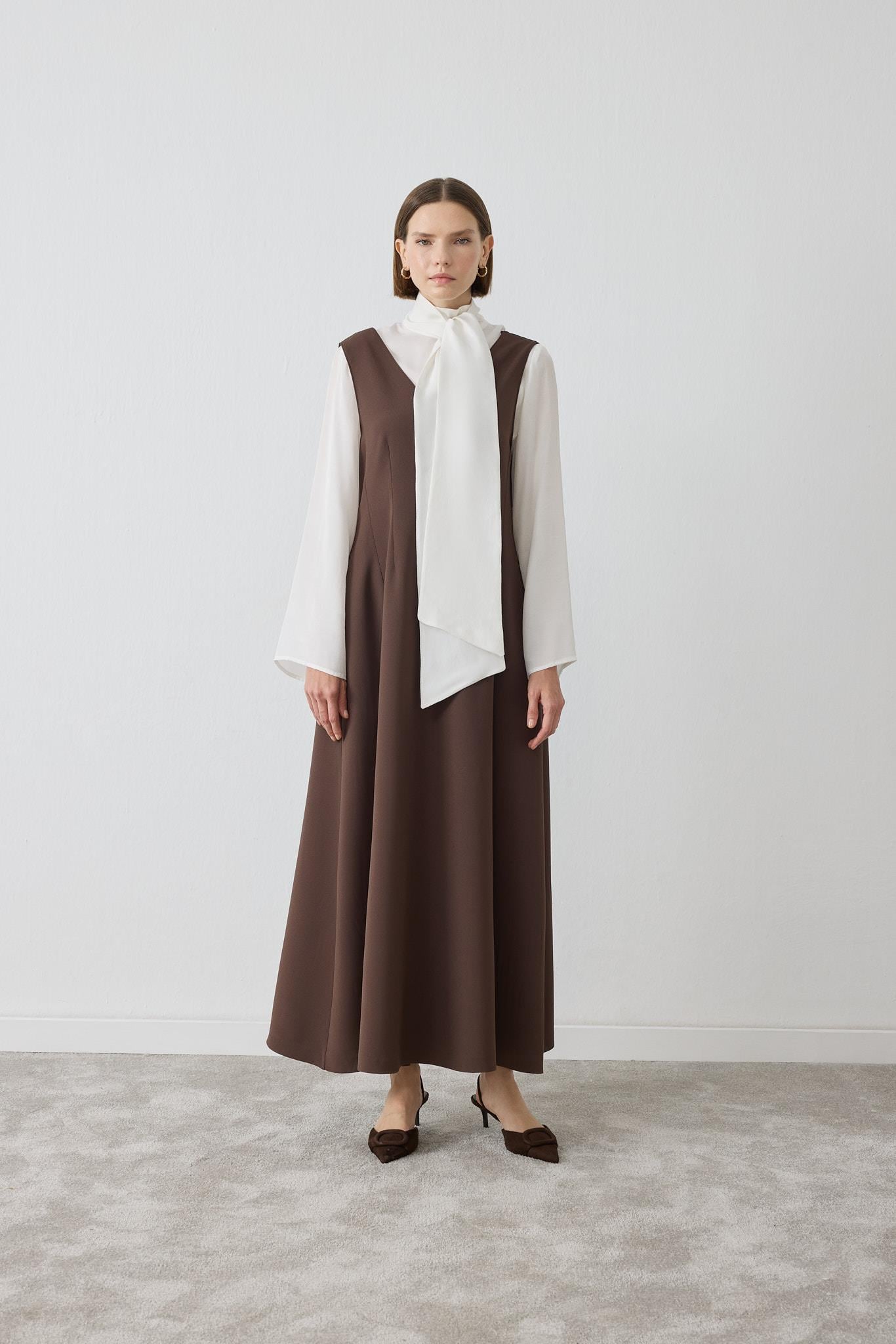 ARLES KREP JİLE-BLUZ TAKIM KAHVE