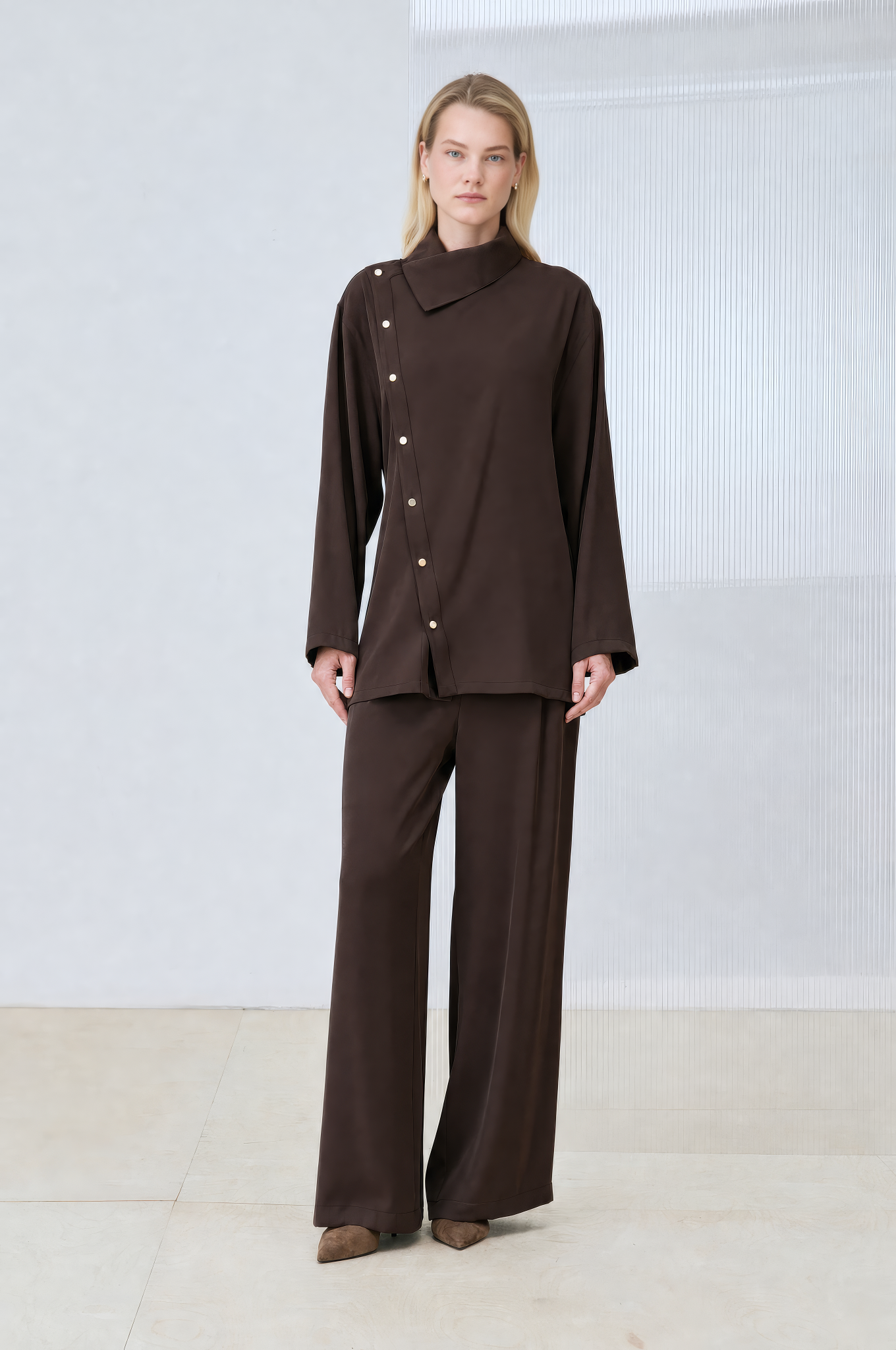 BELINA CREPE PANTS SET BROWN