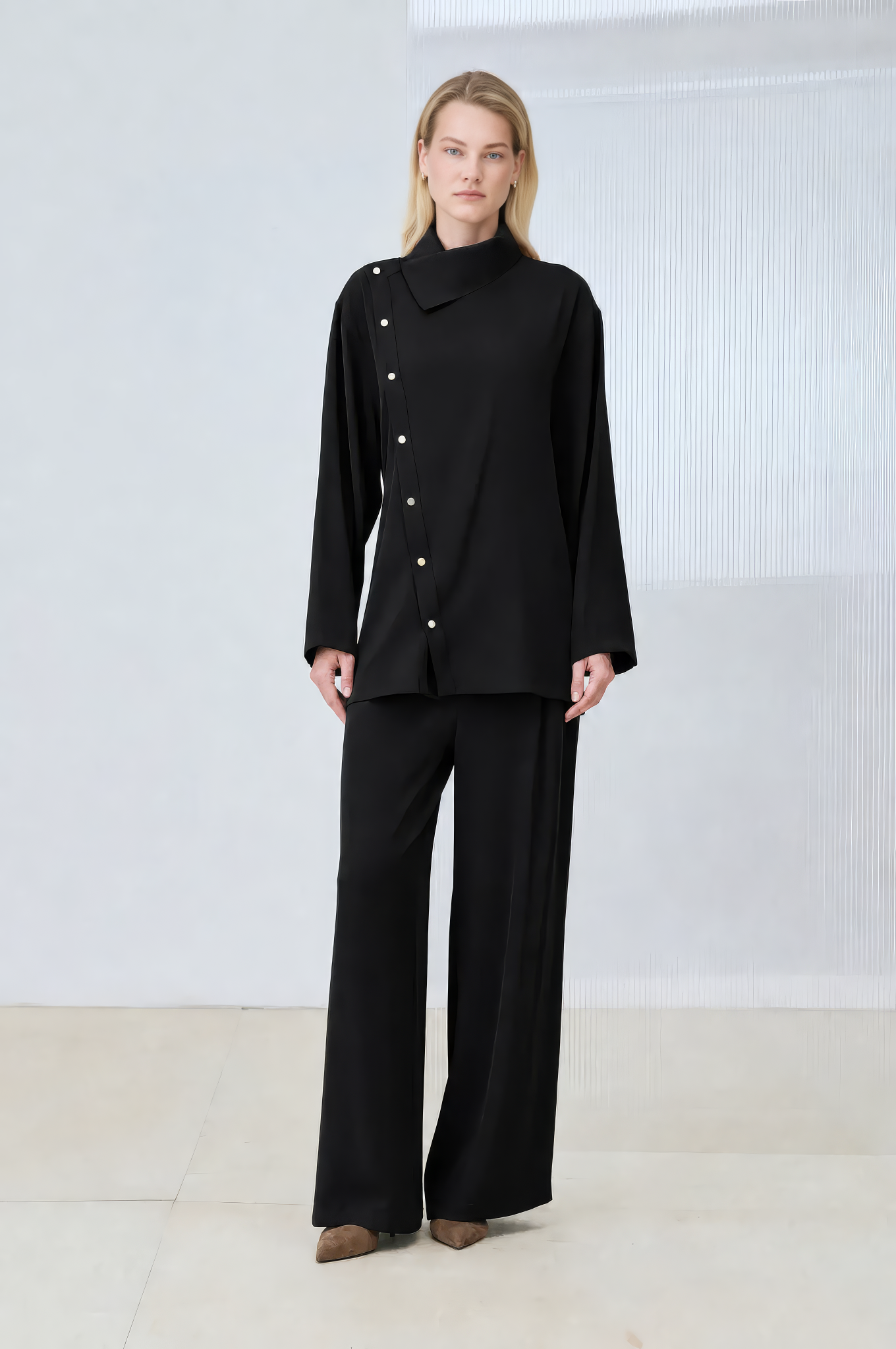 BELINA CREPE PANTS SET BLACK