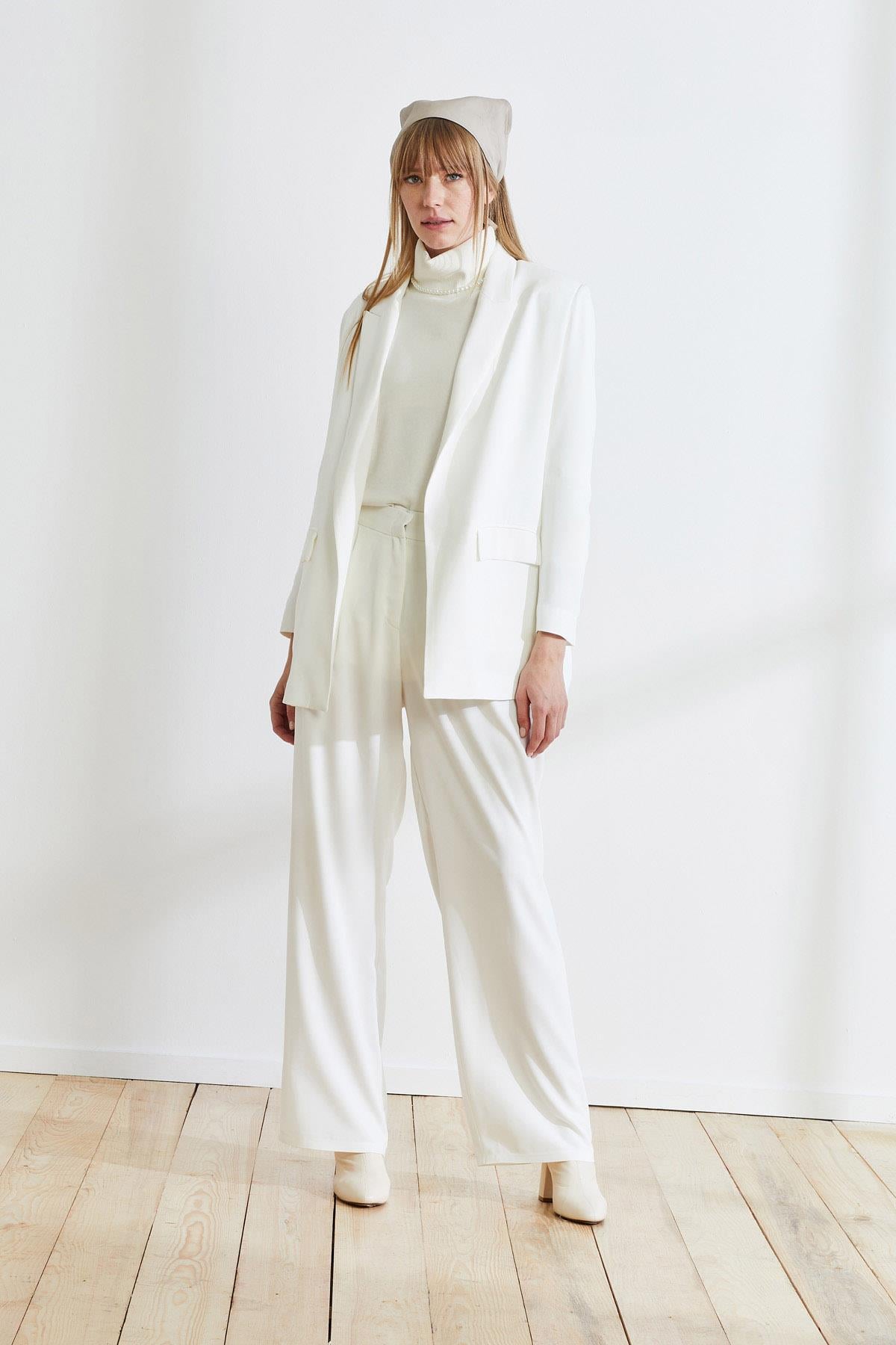 BOLİVYA KREP BLAZER CEKET EKRU