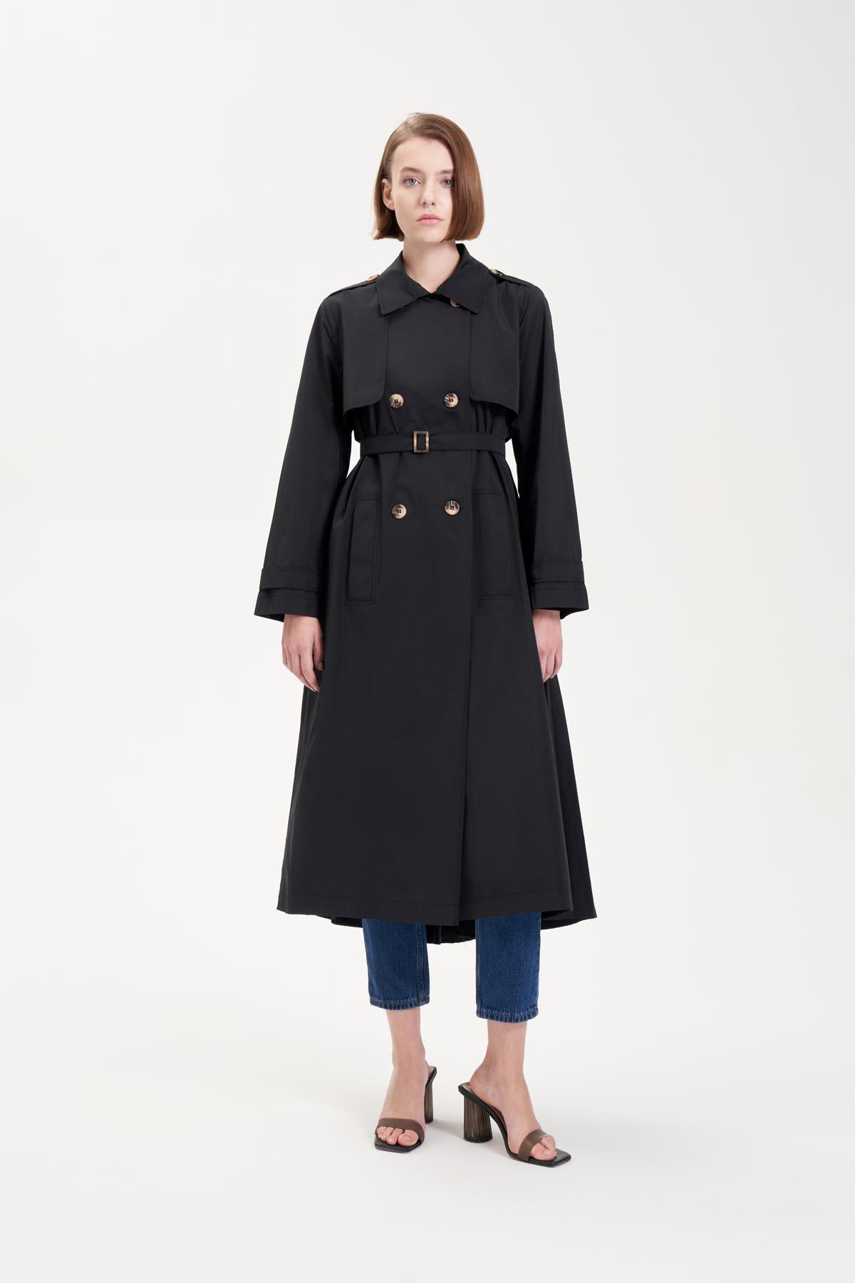 CLARA PLİSELİ TRENÇKOT SİYAH