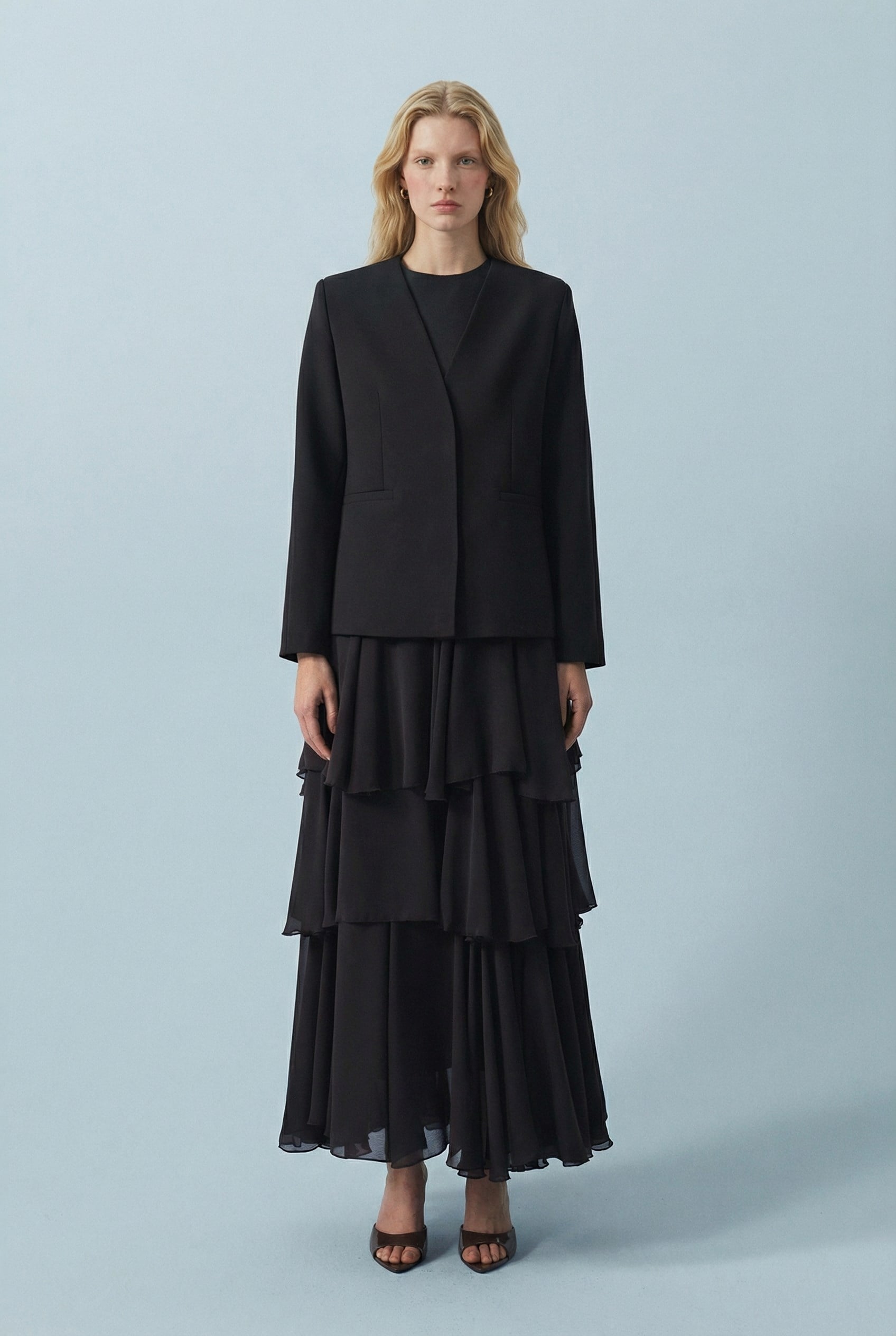 CLASSE CEKET-ŞİFON ETEK TAKIM SİYAH