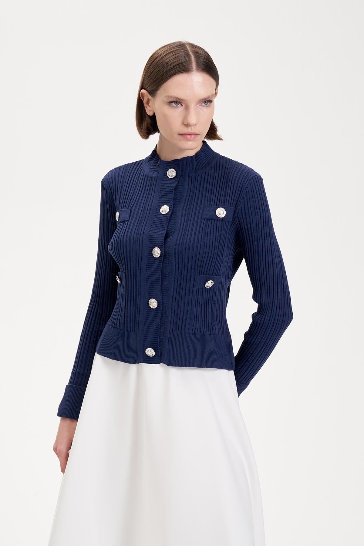 DIVA BUTTONED KNITWEAR CARDIGAN NAVY BLUE