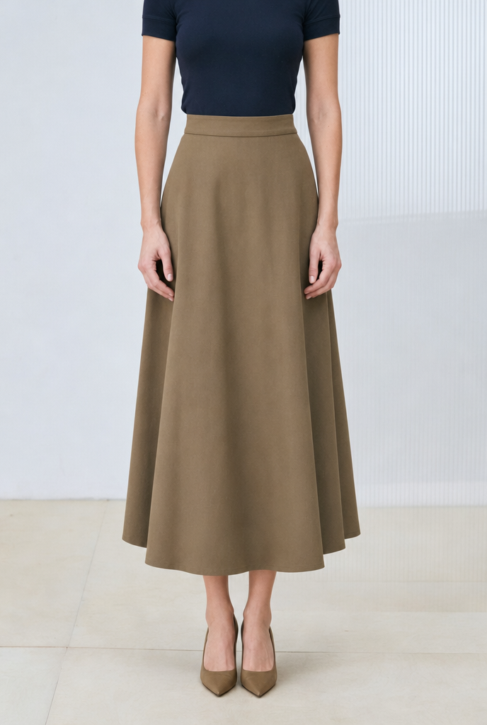 FLAM GABARDINE FLARED SKIRT KHAKI