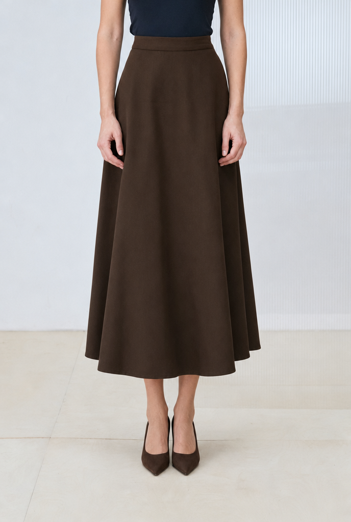 FLAM GABARDINE FLARED SKIRT BROWN