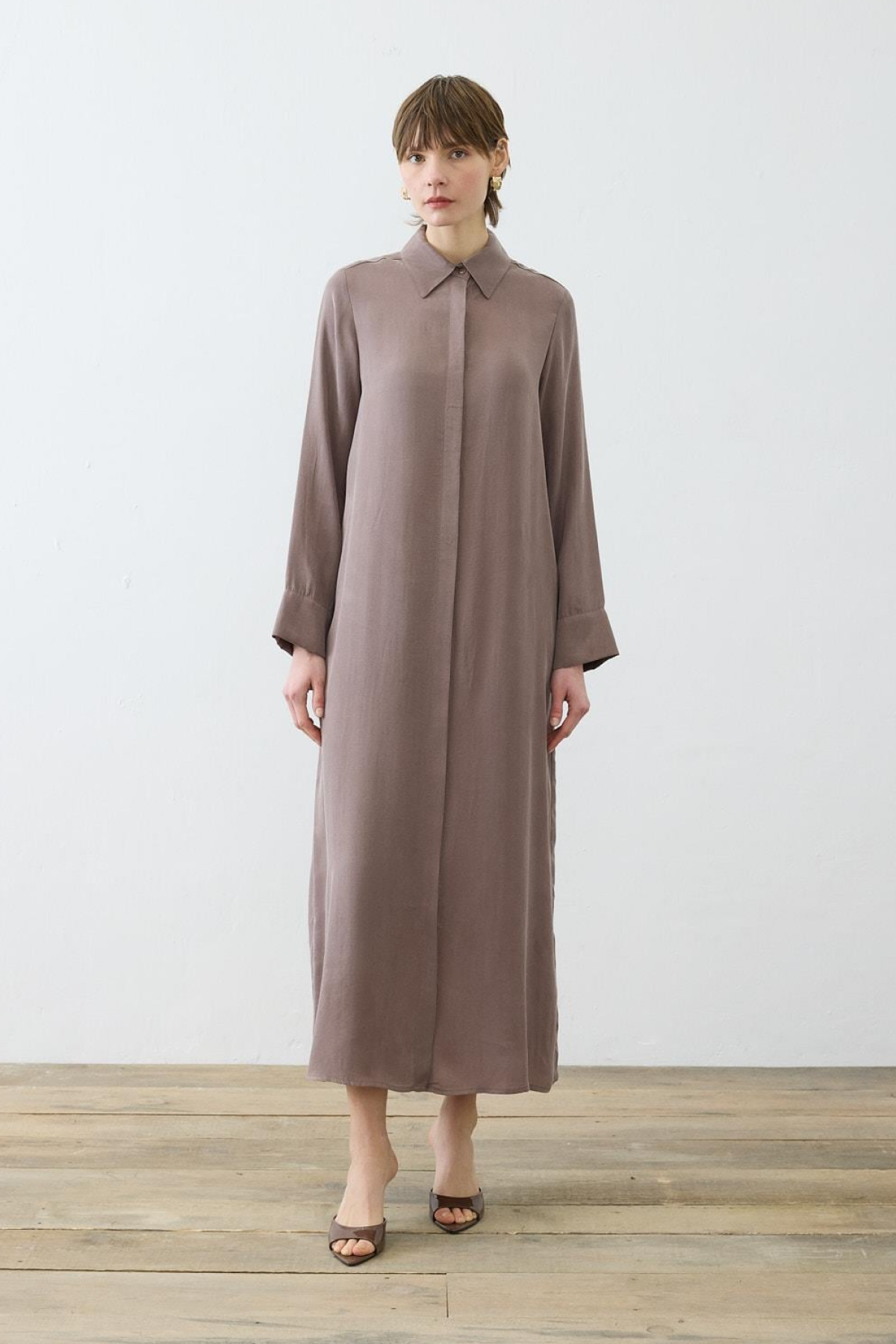 GLORIA WASHED SILK SHIRT DRESS ETOUPE