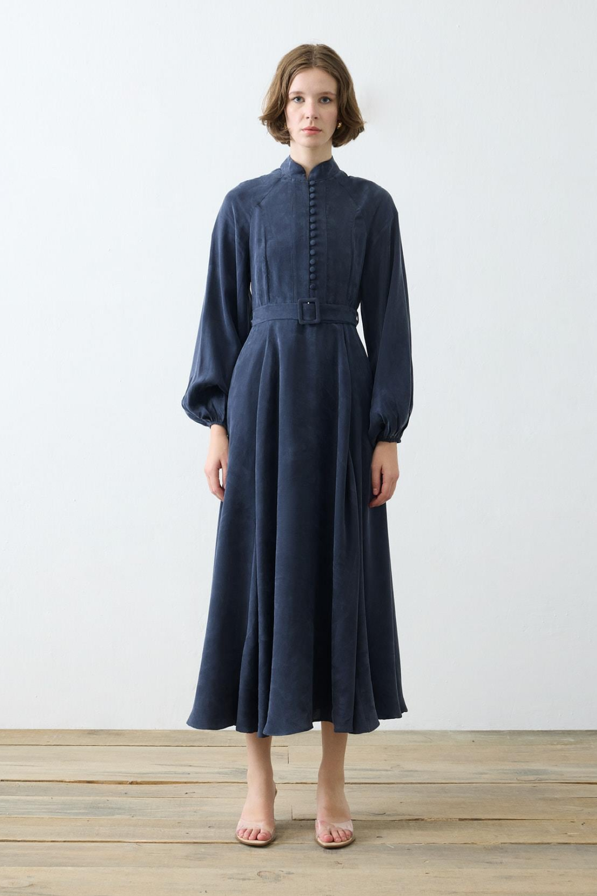 GLORIA HALF BRIT BUTTONED SHIRT DRESS NAVY BLUE
