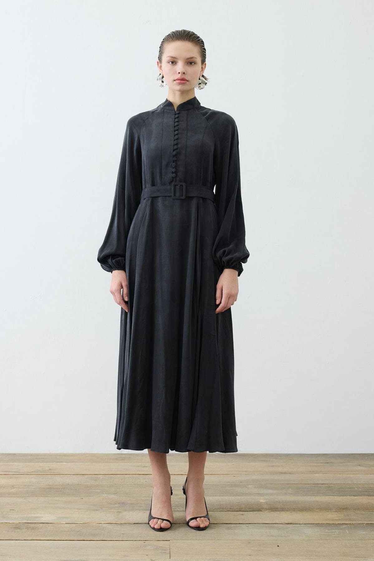 GLORIA HALF STRAPPED SHIRT DRESS BLACK