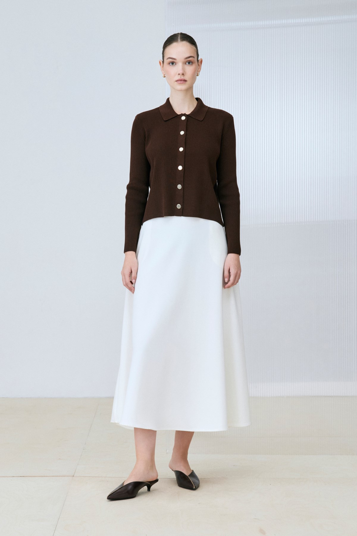 GOLD COTTON KNIT CARDIGAN BROWN