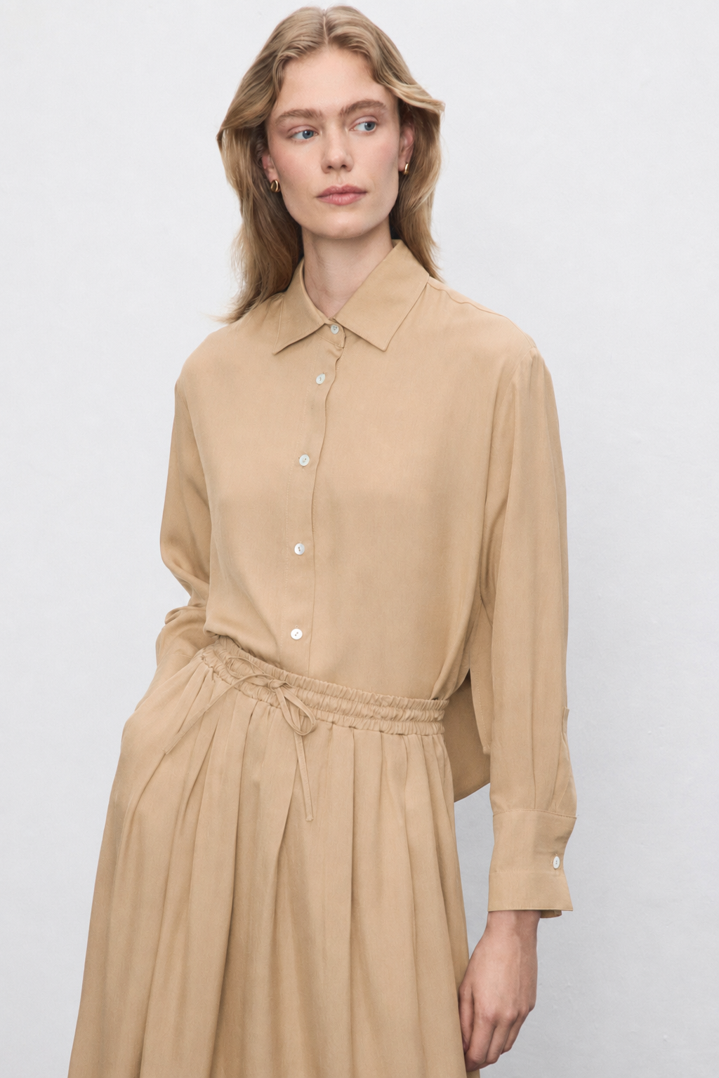 JOY ASETAT LASTİKLİ ETEKLİ TAKIM CAMEL