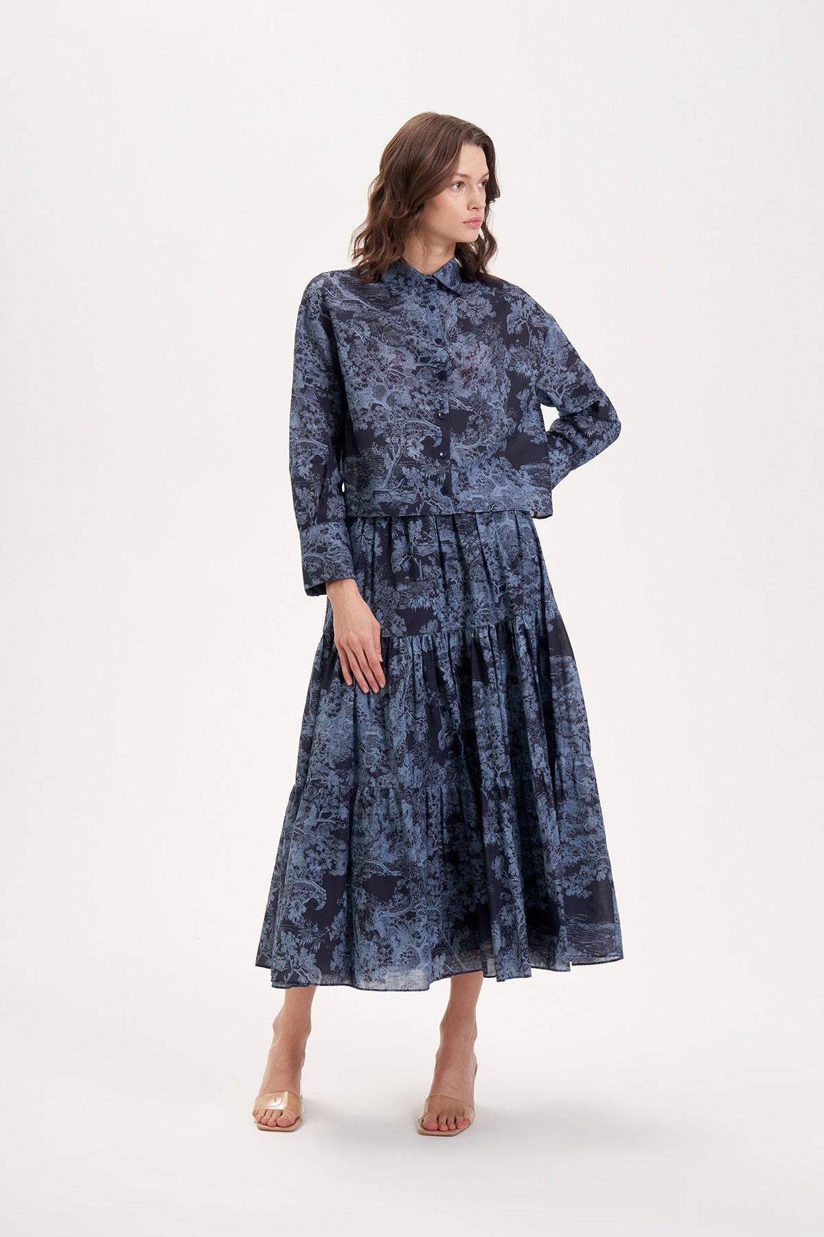 LADY DESENLİ VUAL ETEKLİ TAKIM İNDİGO