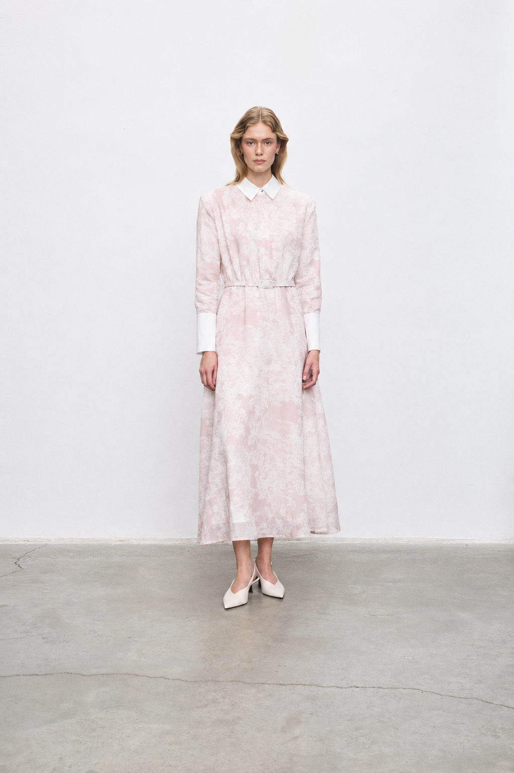 LADY LYOCELL DESENLİ YAKA DETAY ELBİSE PEMBE