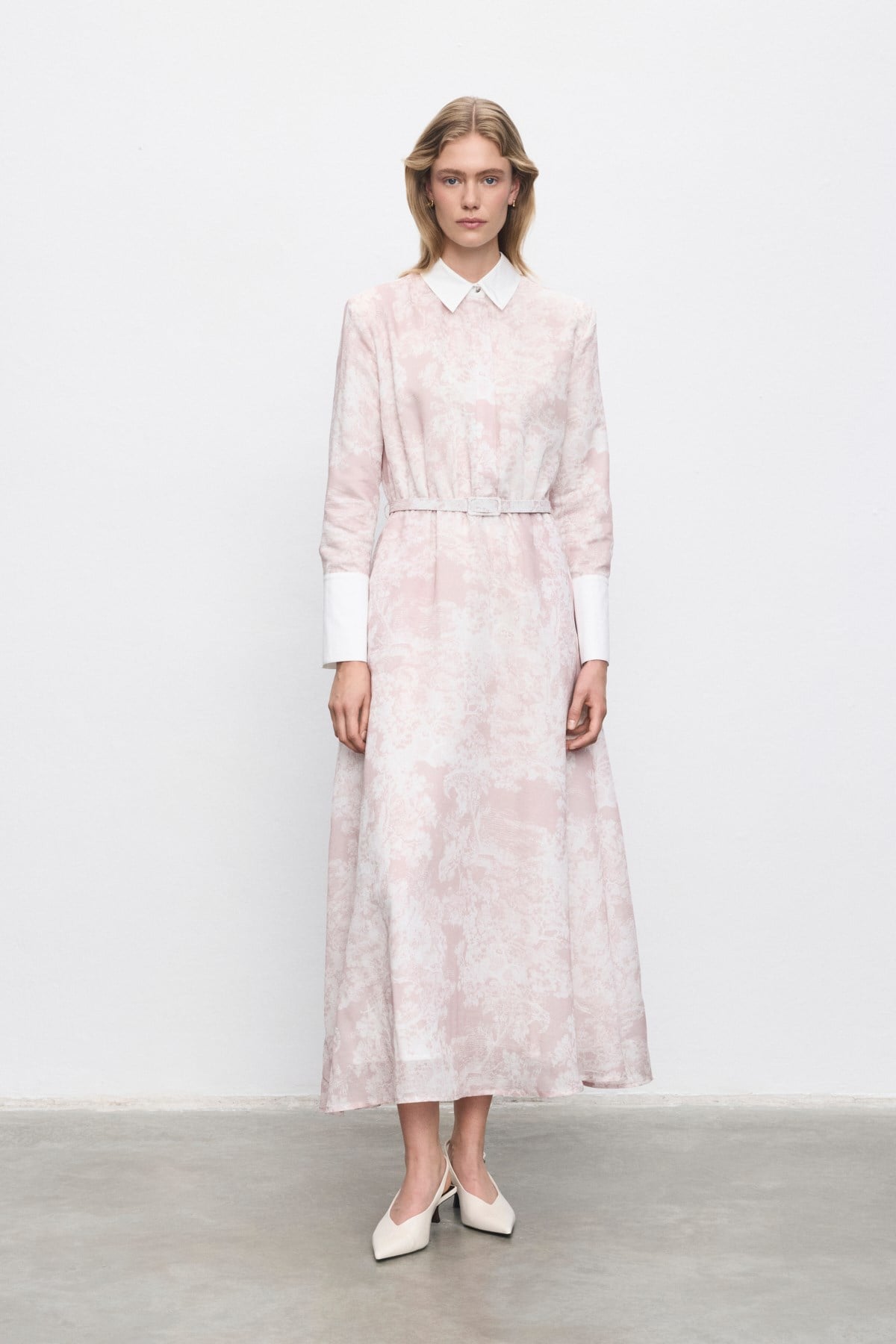 LADY LYOCELL DESENLİ YAKA DETAY ELBİSE PEMBE