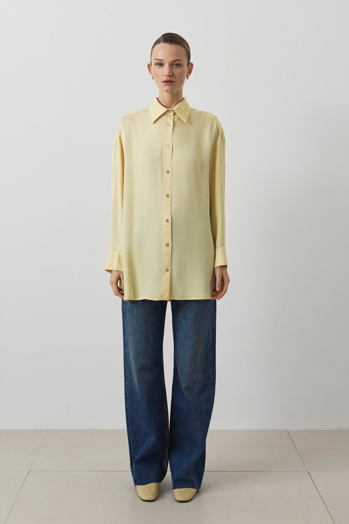 LİLAC ASETAT GÖMLEK SARI