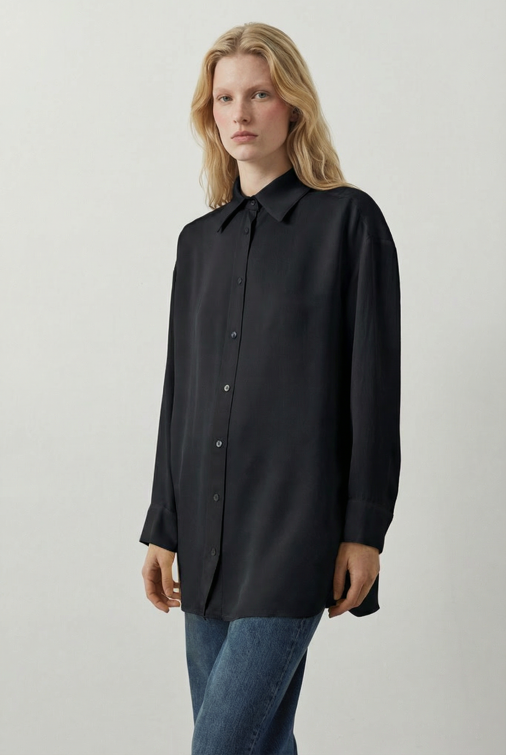 LİLAC ASETAT GÖMLEK SİYAH