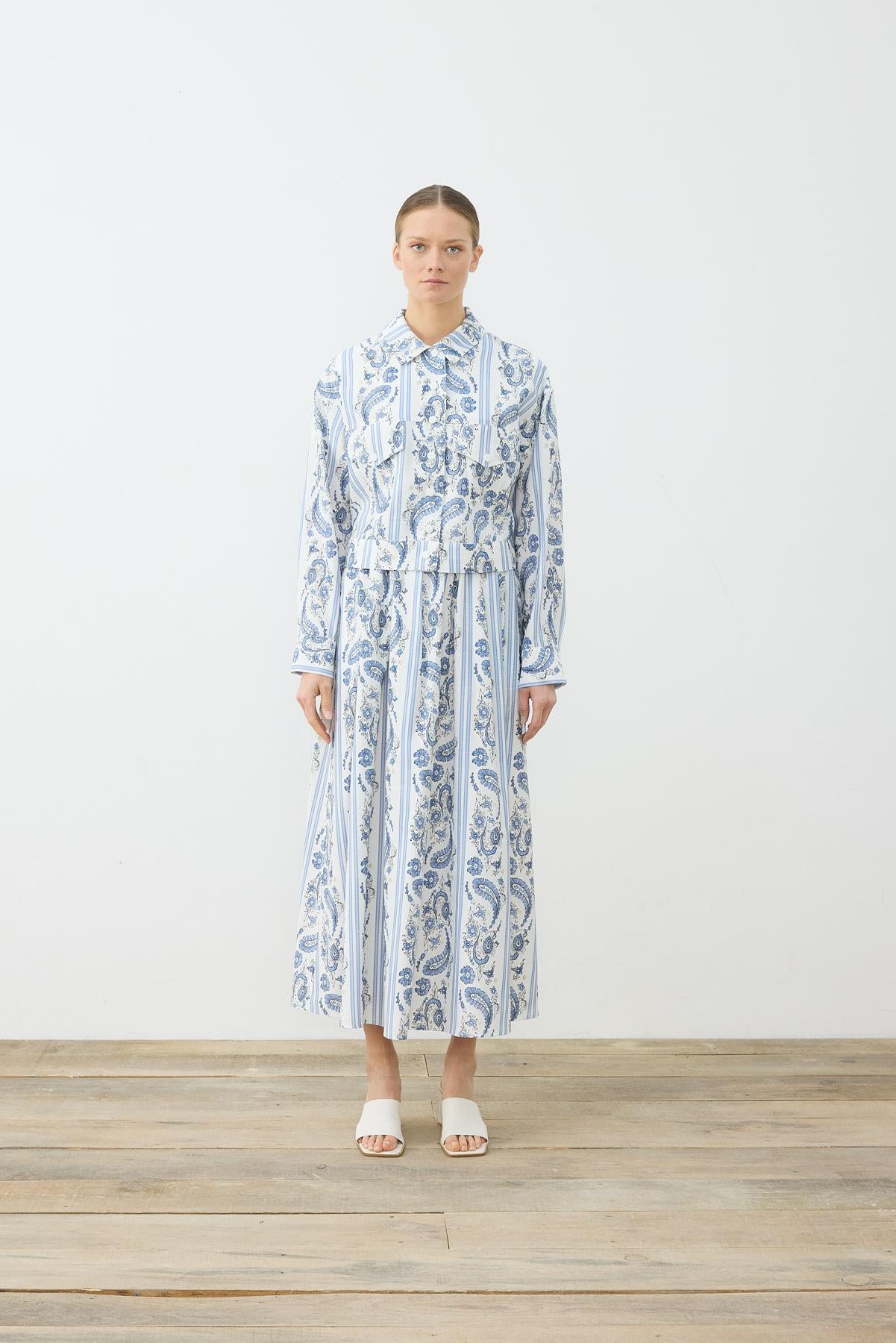 MARİN DESEN İNCE GABARDİN ETEKLİ TAKIM BEBE MAVİ