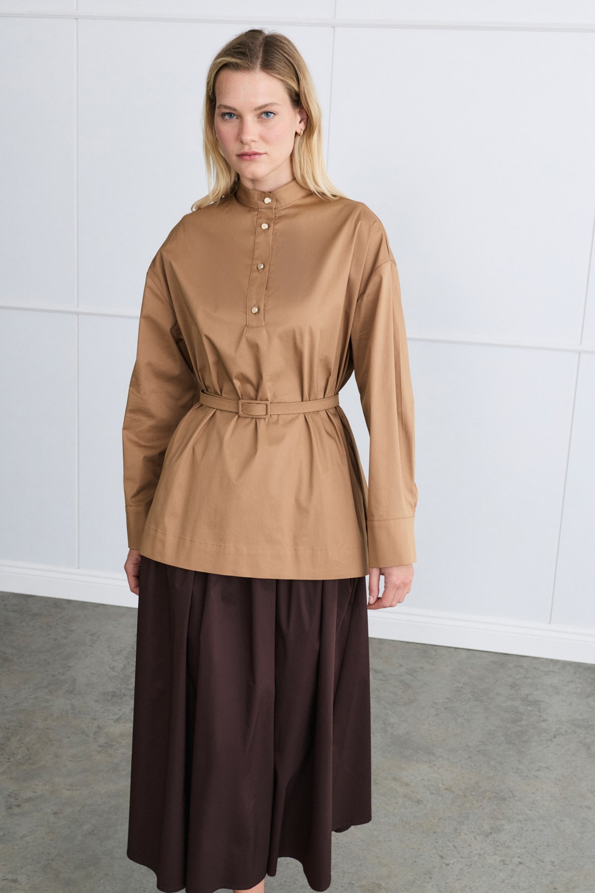 MİORİ ARLEY BLUZ ETEK TAKIM CAMEL-KAHVE