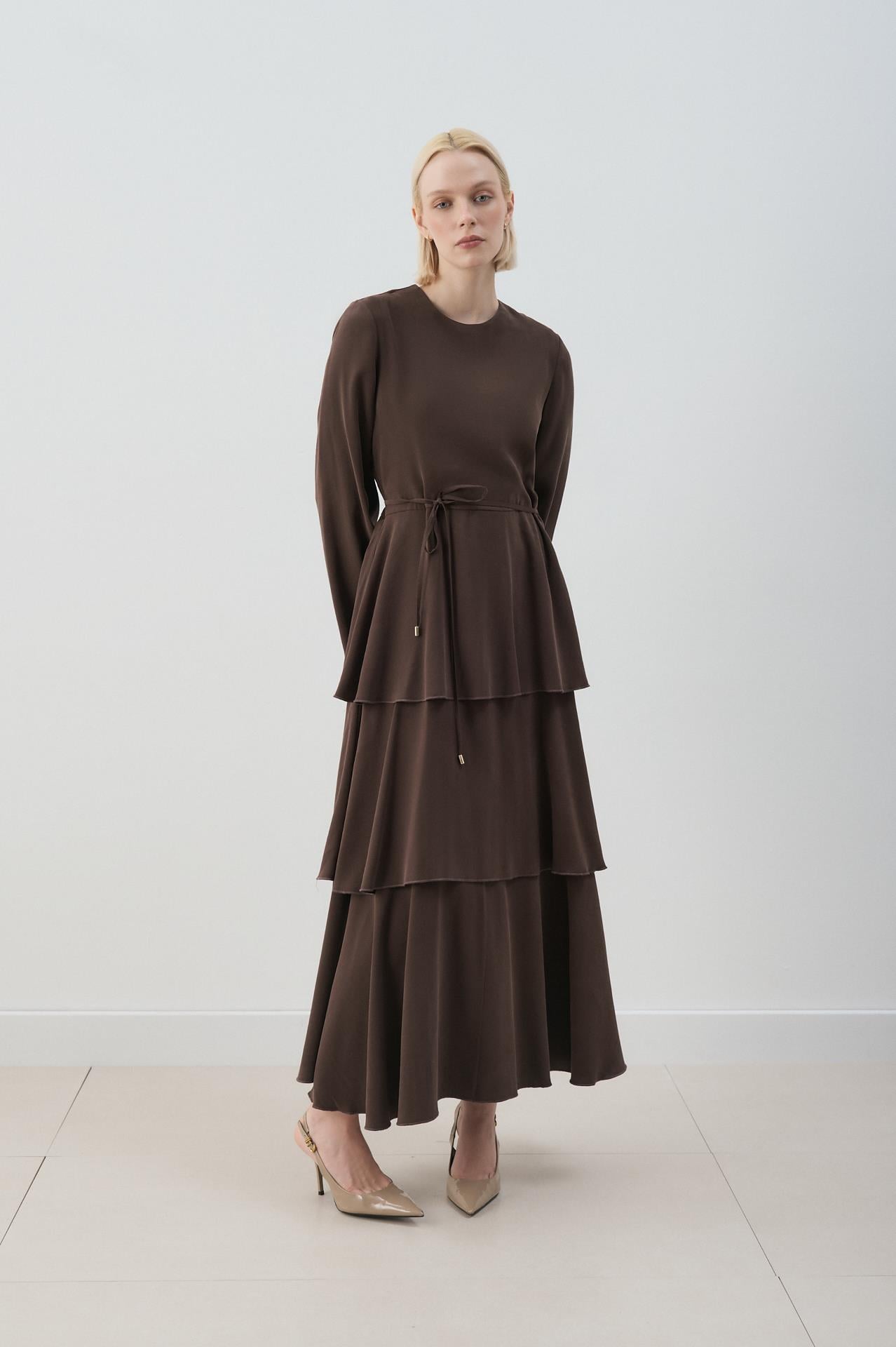 MİORİ JESSE TAŞLANMIŞ MODAL ELBİSE ACI KAHVE