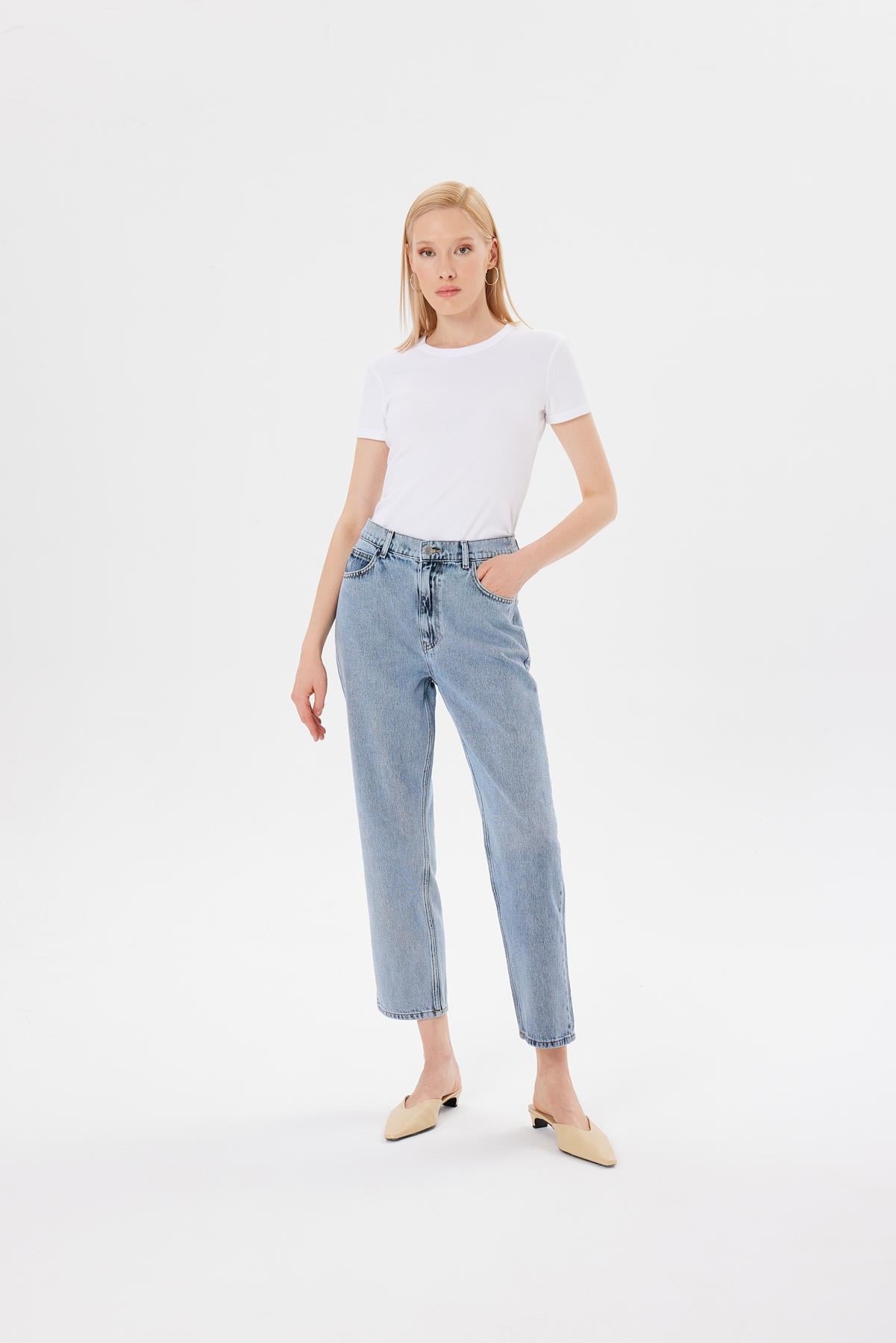 MOM FIT JEAN DENİM PANTOLON AÇIK LACİVERT