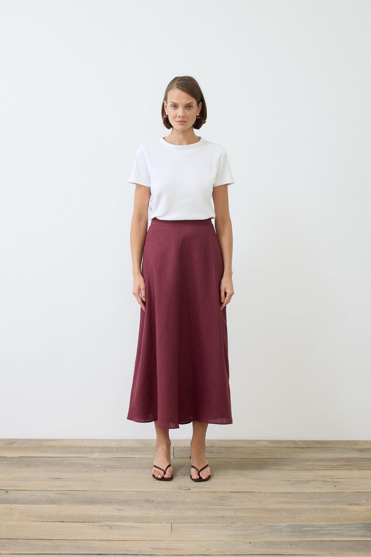 NATURAL %100 KETEN KLOŞ ETEK BORDO