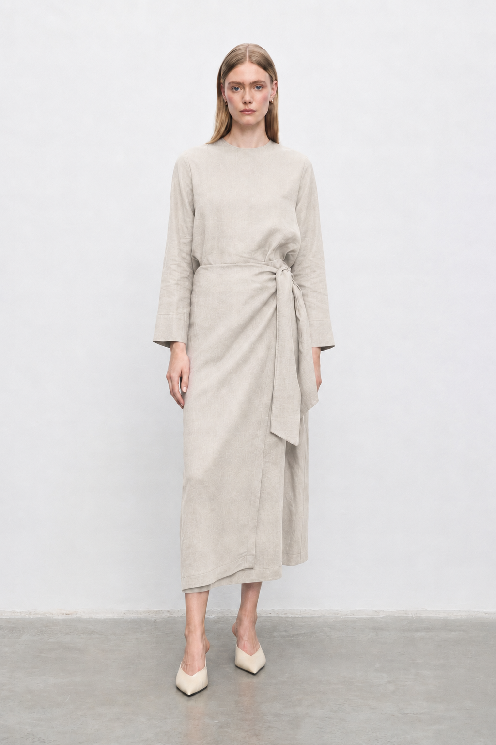 NATURAL %100 LINEN DOUBLE BREASTED SKIRT SET NATURAL
