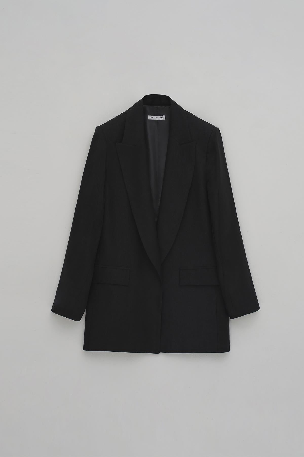 NATURAL KETEN ASTARLI BLAZER CEKET SİYAH