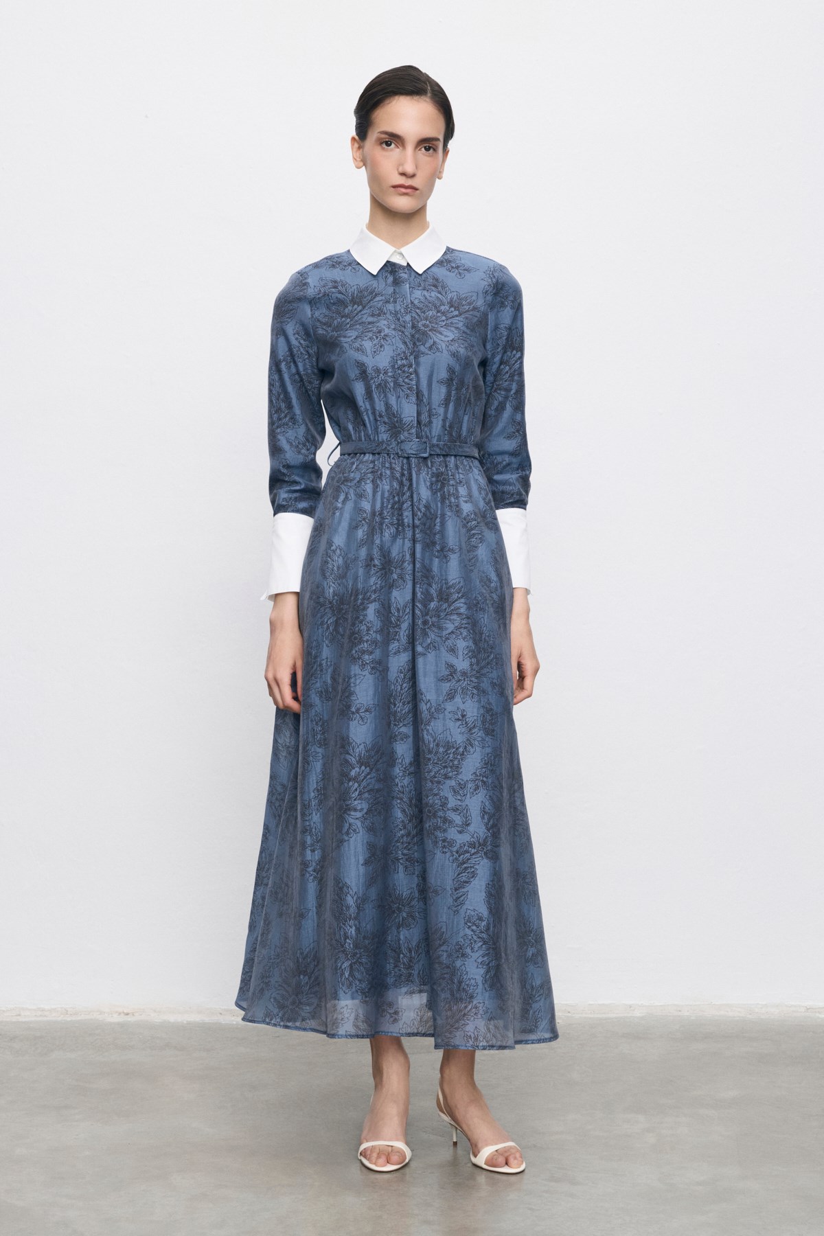 NAVY LYOCELL DESENLİ ELBİSE LACİVERT