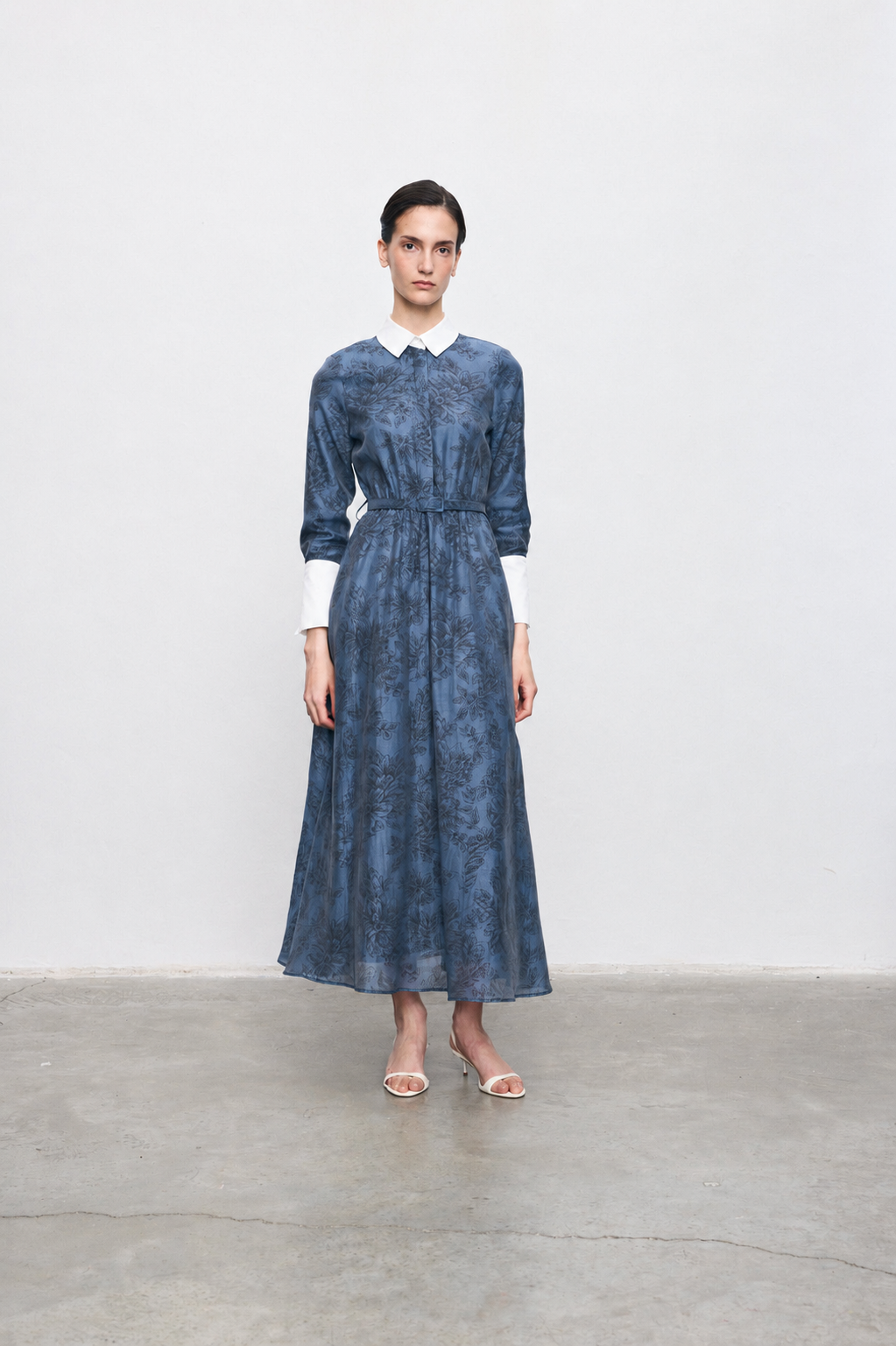 NAVY LYOCELL DESENLİ ELBİSE LACİVERT