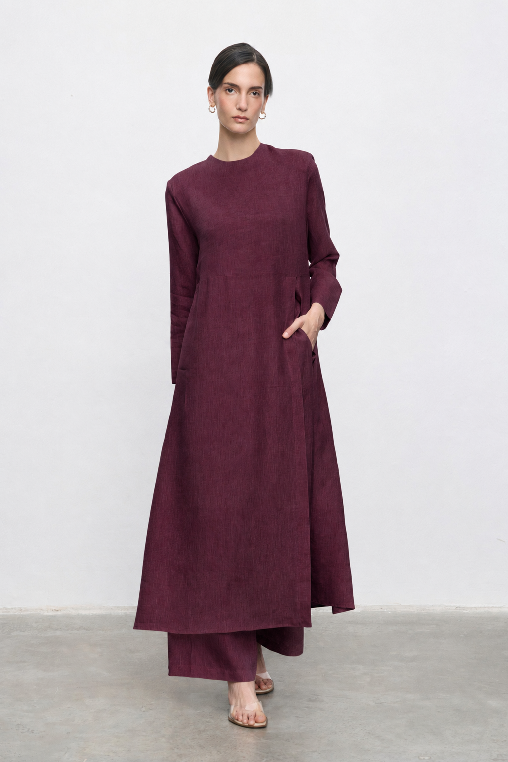 NİLA %100 KETEN PANTOLONLU TAKIM BORDO
