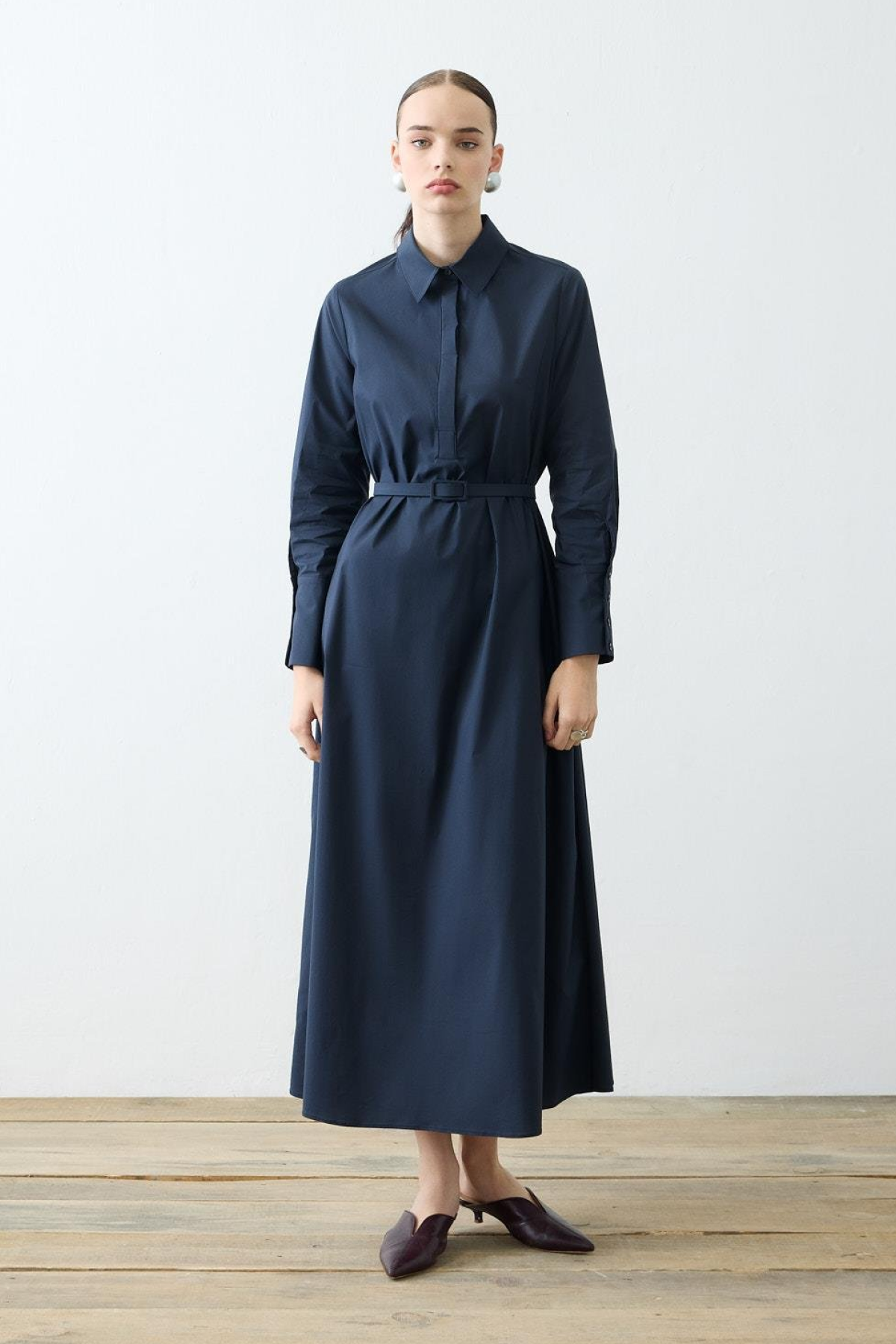 NOVA PAPER TOUCH POPLIN LOOSE FIT DRESS NAVY BLUE