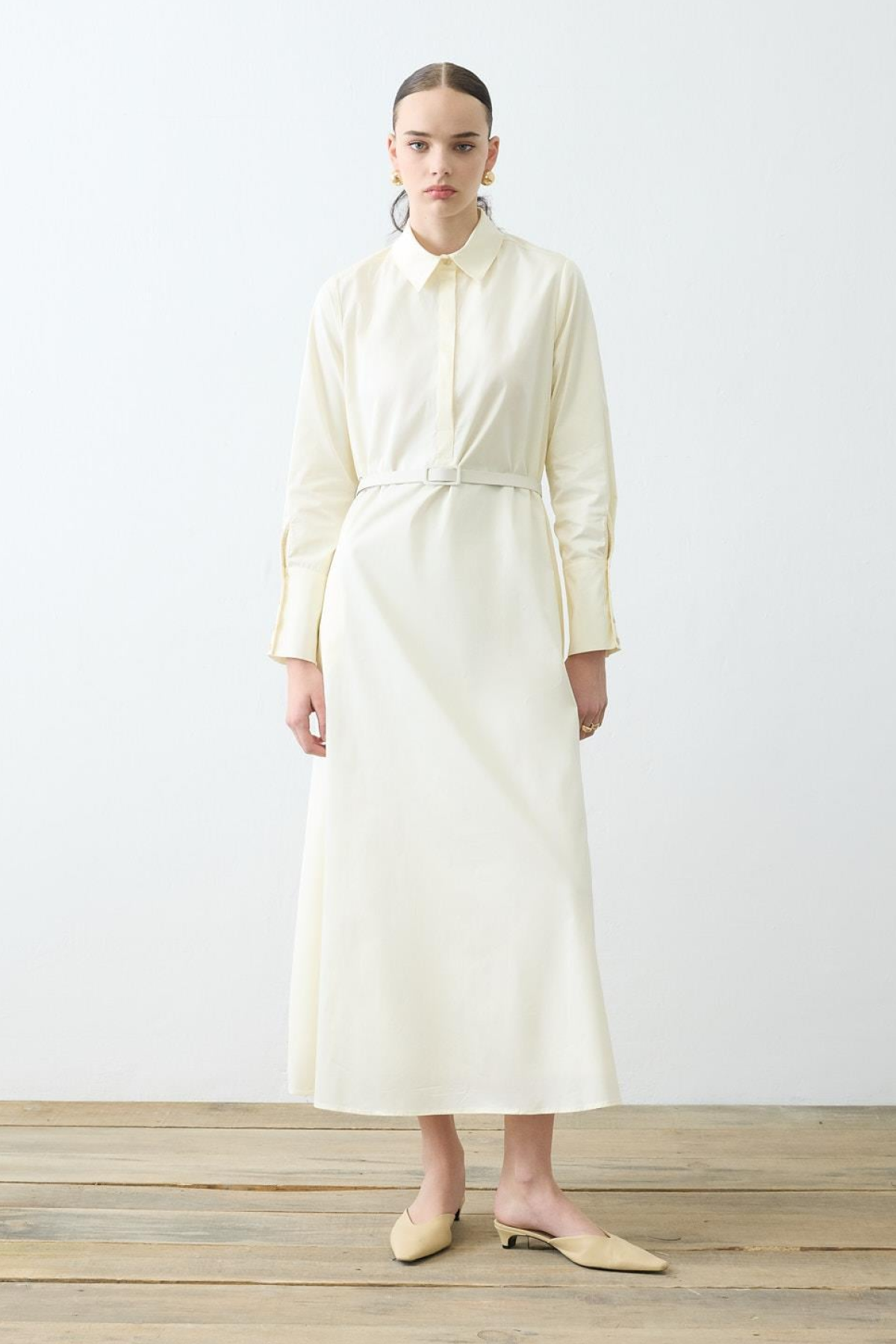 NOVA PAPER TOUCH POPLIN LOOSE FIT DRESS ECRU