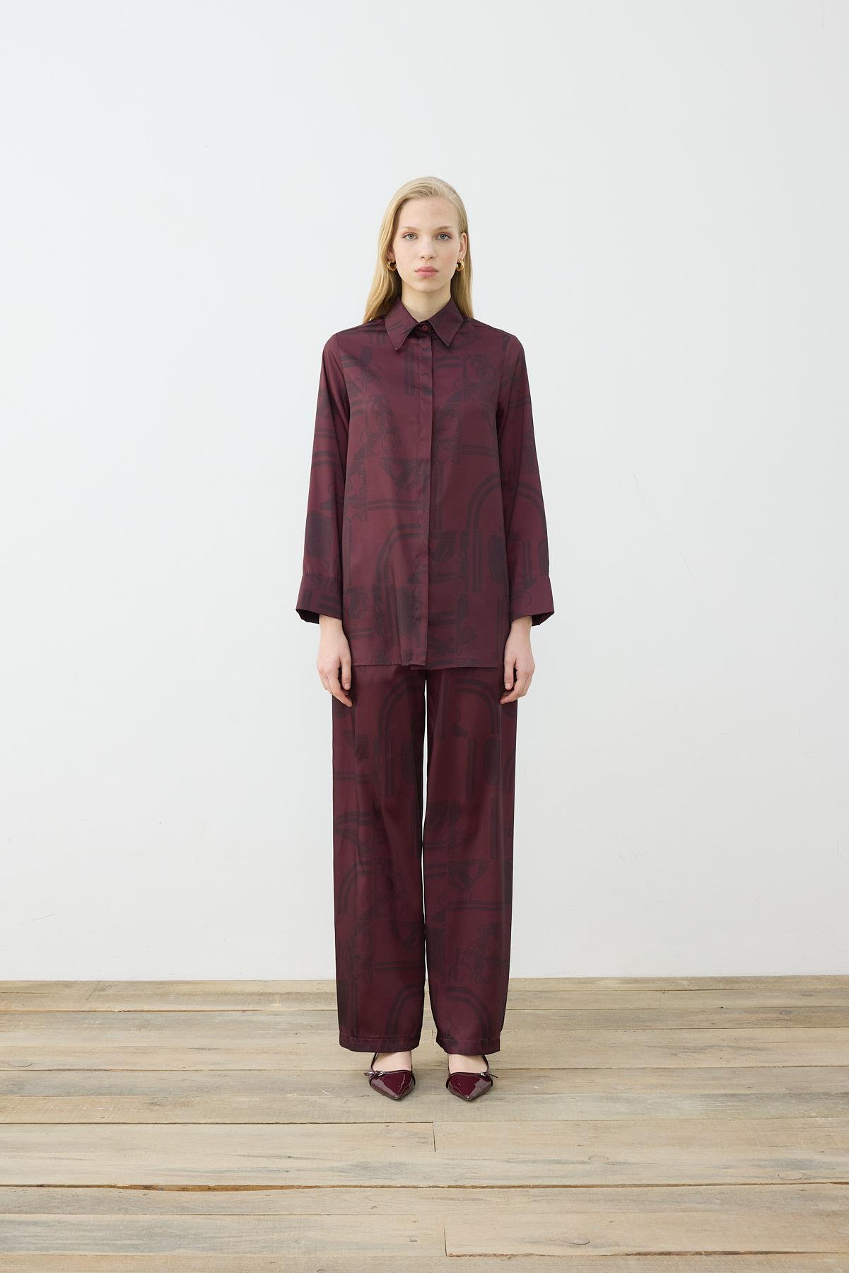 PARİS DESEN TWİLL PANTOLONLU TAKIM BORDO