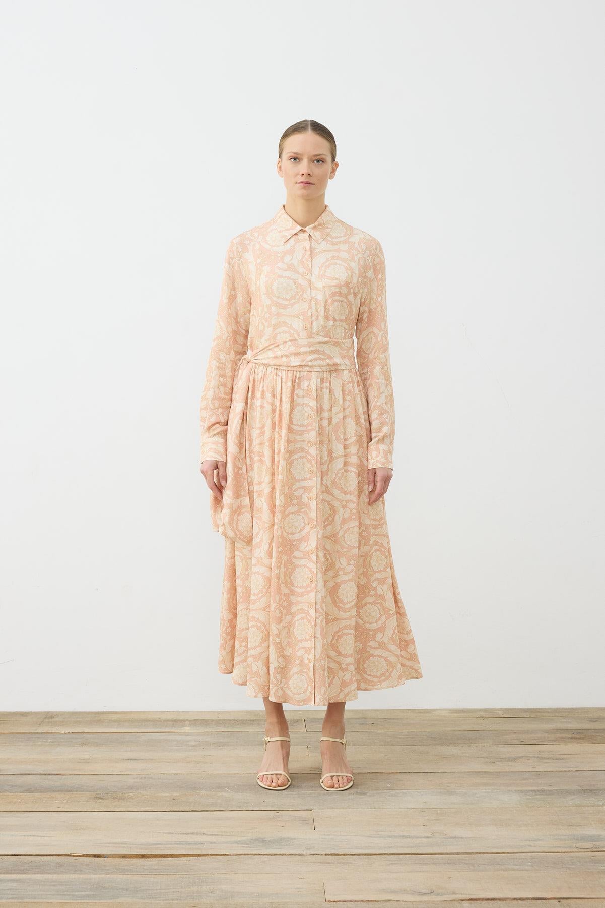 PASTEL DESEN VİSKON RAYON GÖMLEK ELBİSE PUDRA
