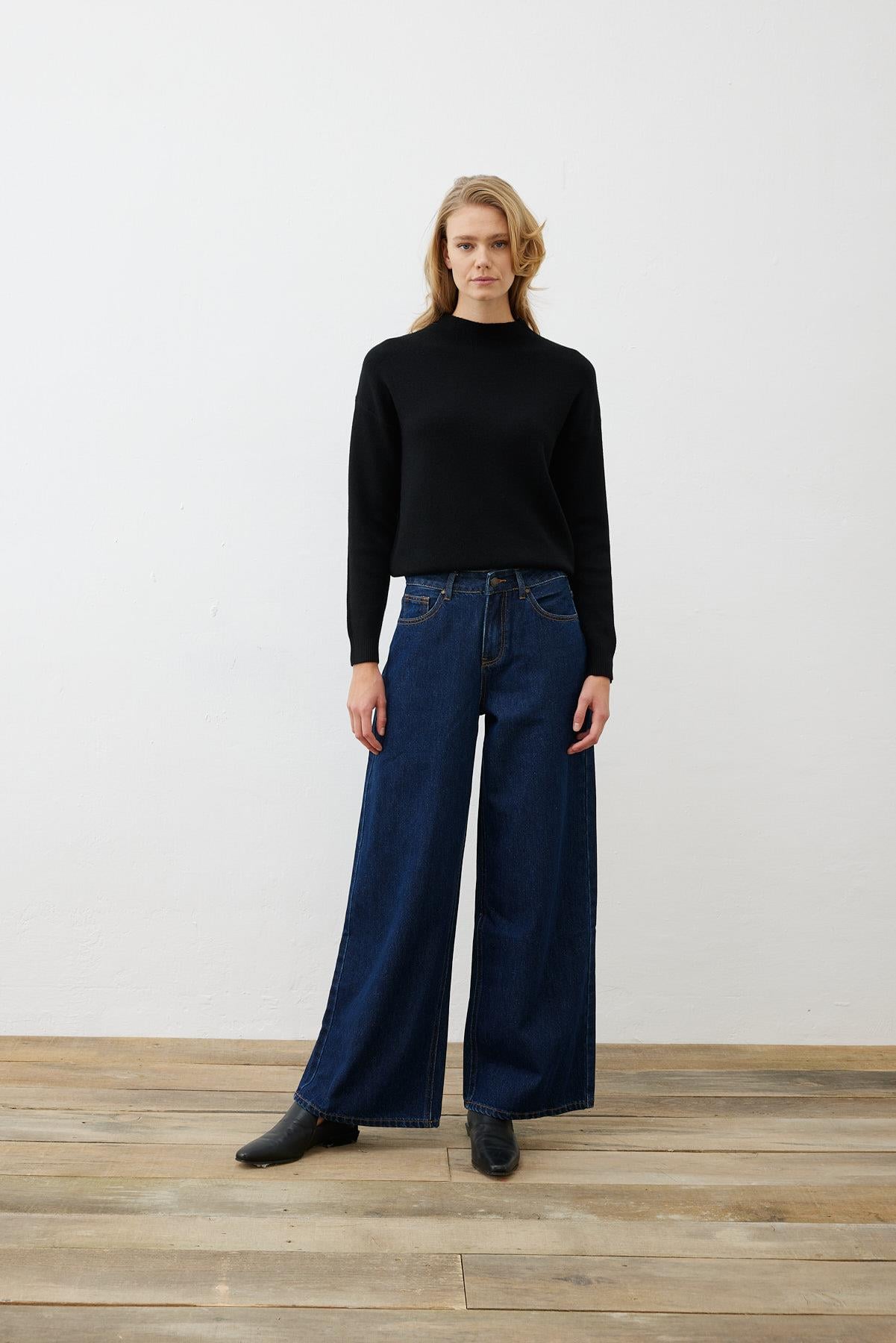 PREMIUM SELECTION GENİŞ PAÇA KOT PANTOLON LACİVERT