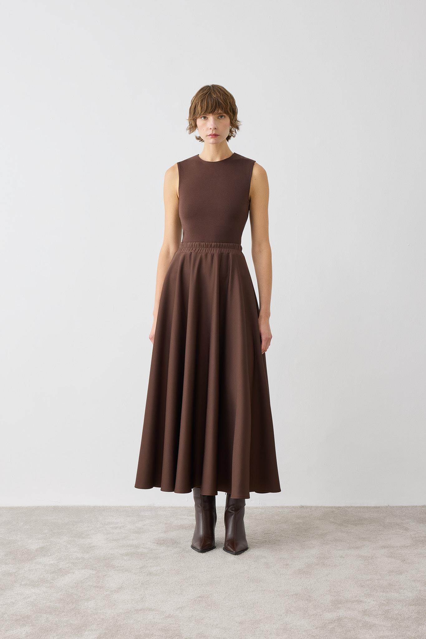 SCUBA FLARED SKIRT DARK BROWN