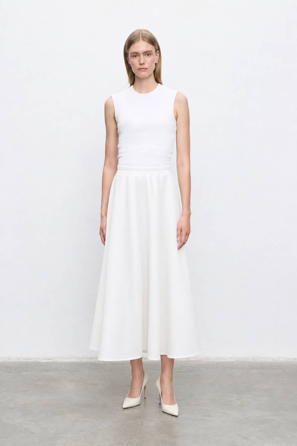 SCUBA FLARED SKIRT ECRU