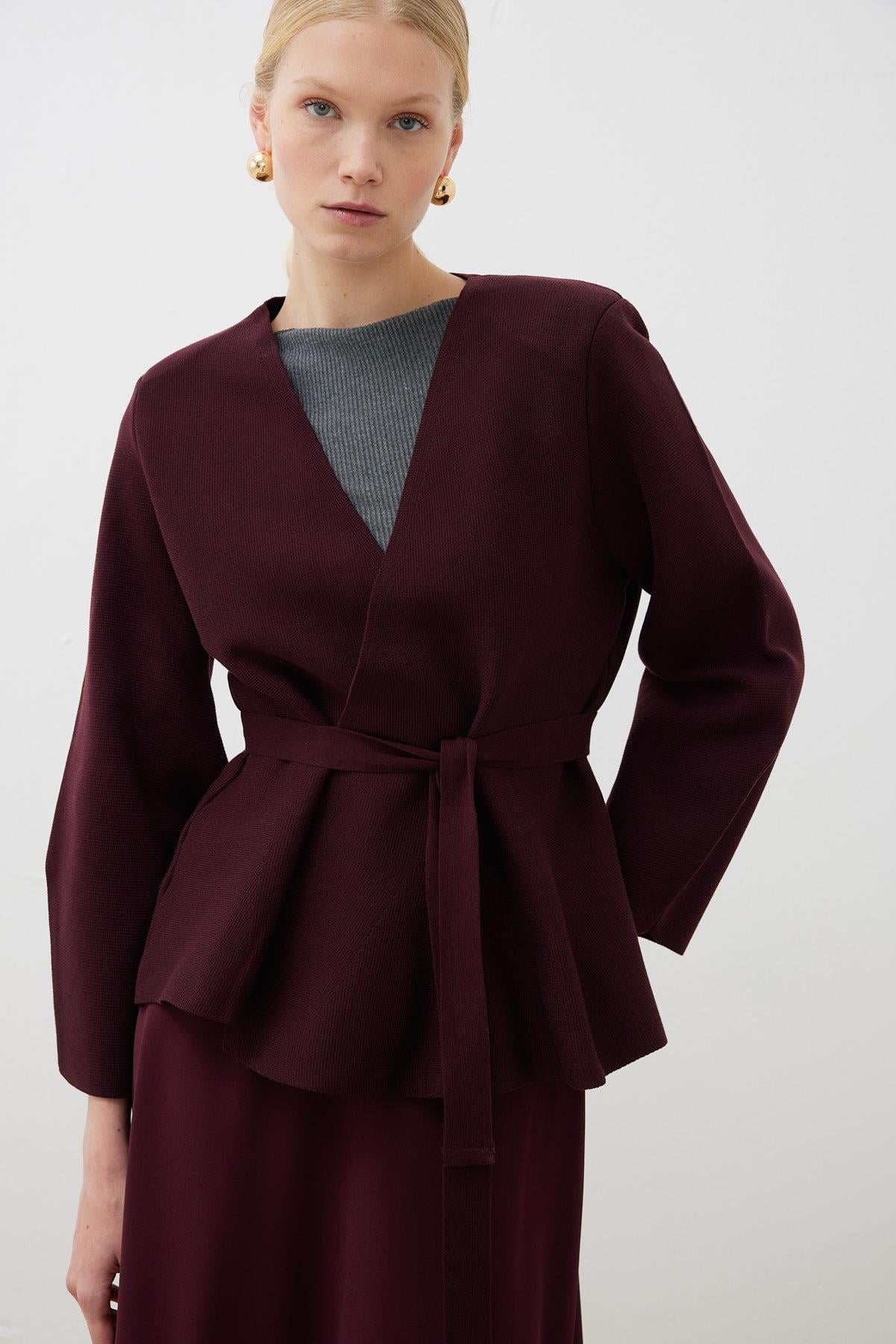 VERA ÇELİK ÖRME PEPLUM HIRKA BORDO