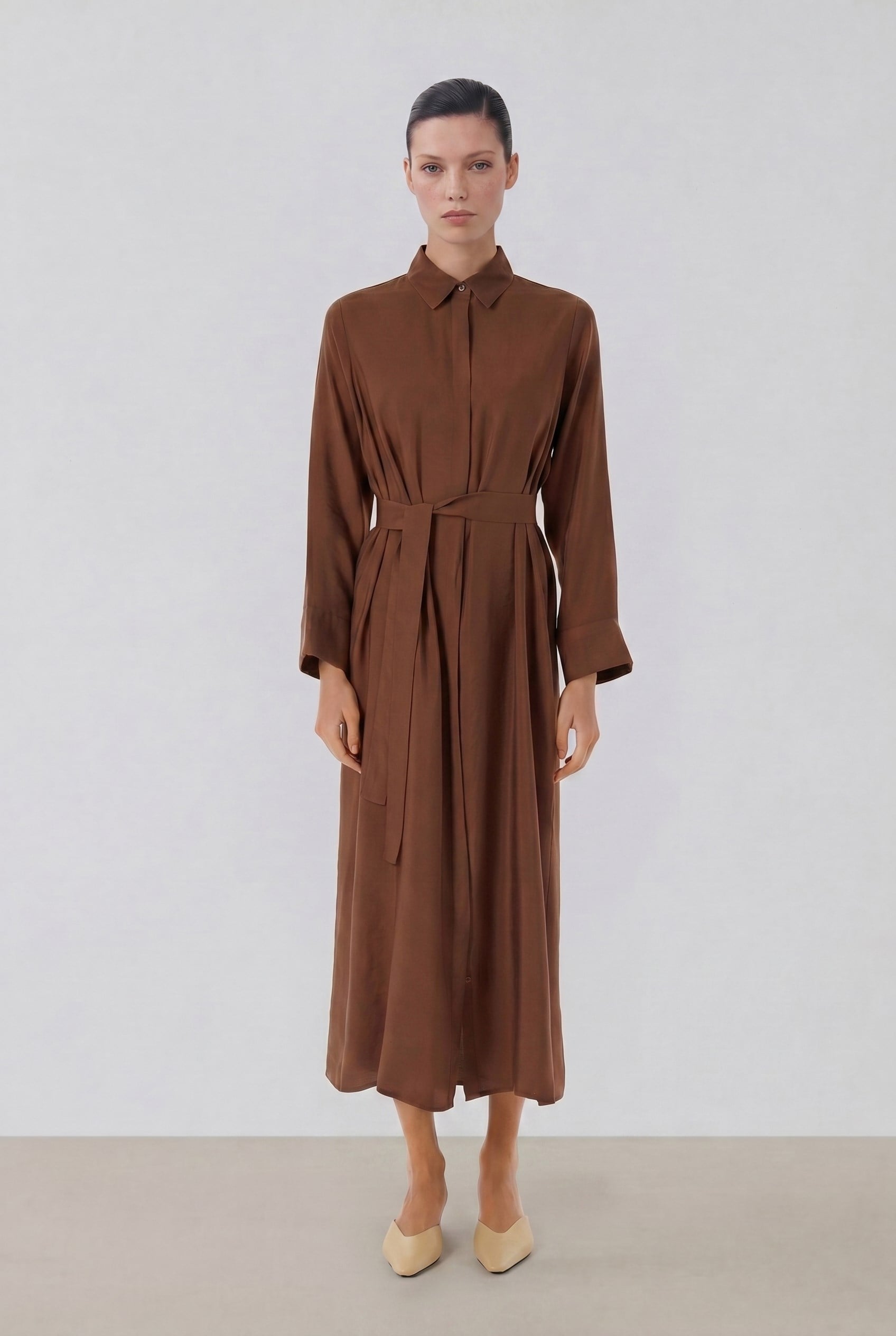 VERA COLLARED SHIRT DRESS BROWN