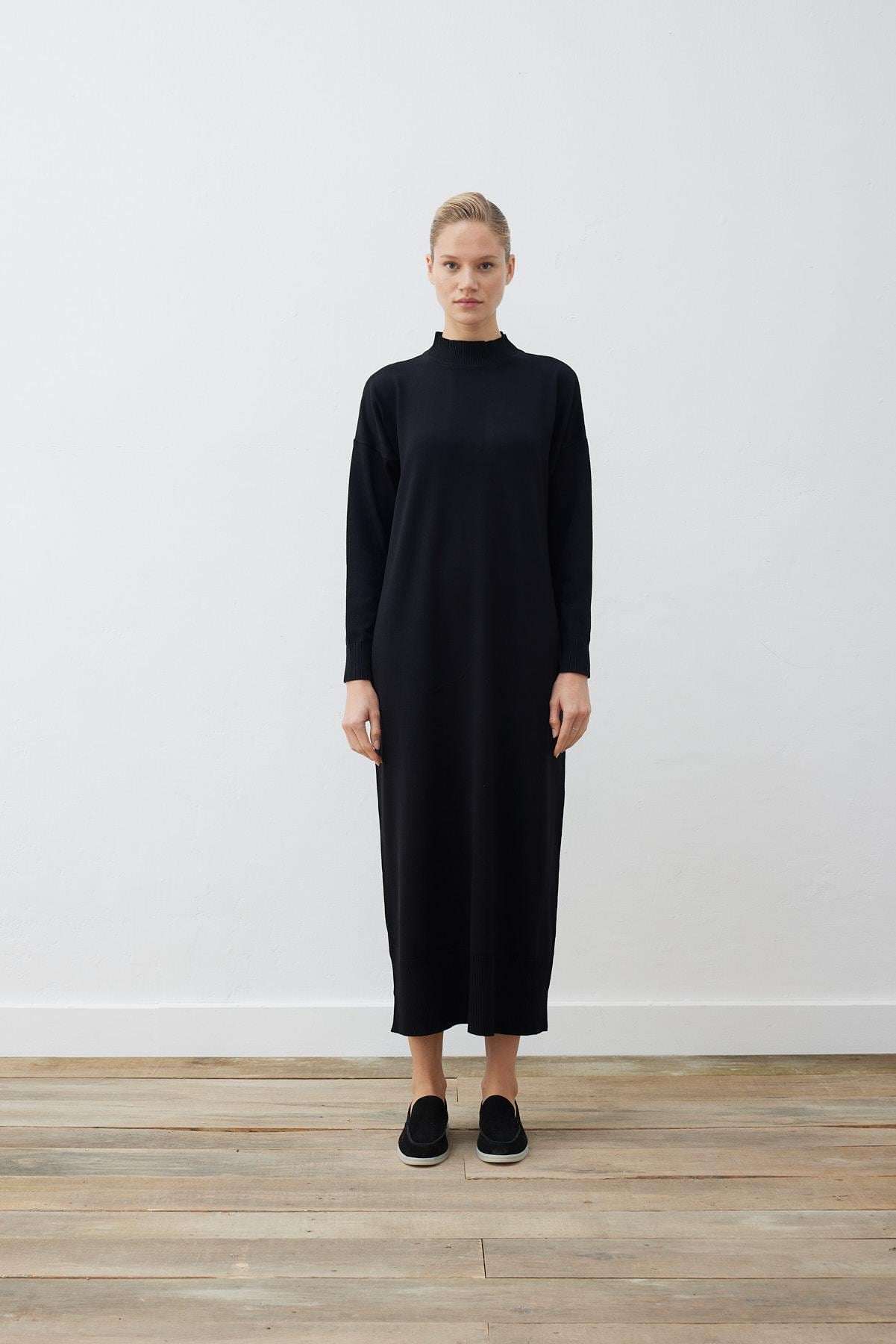 VOLETA MERSERİZE TRİKO ELBİSE SİYAH