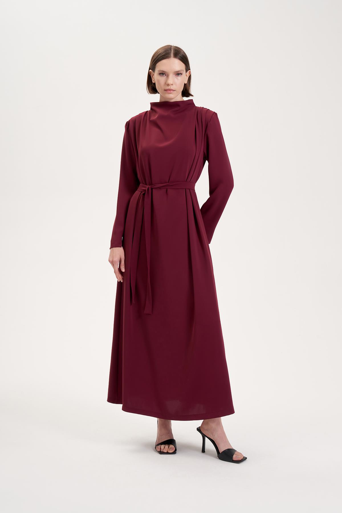 ZARİF KREP ELBİSE BORDO