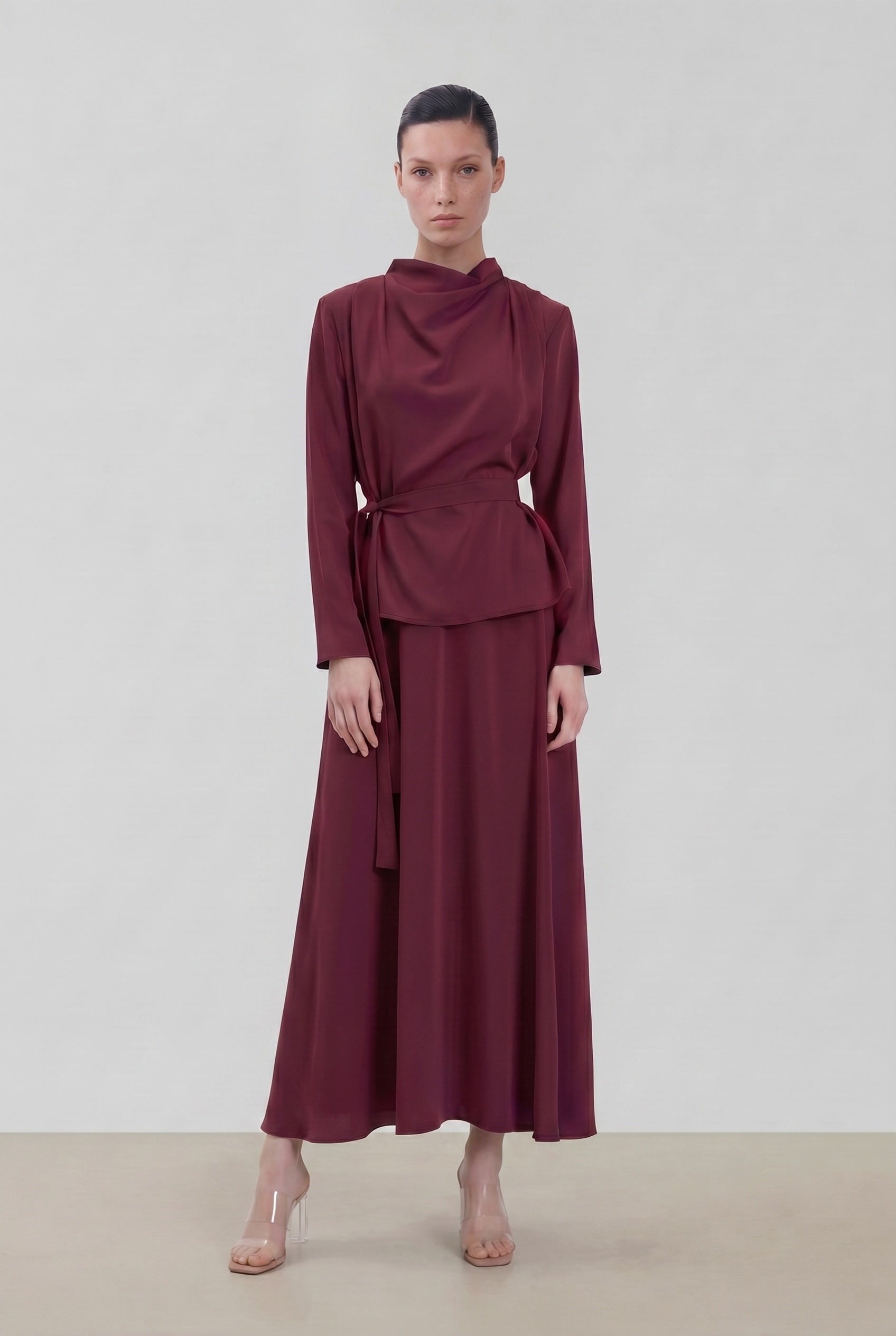ZARİF KREP  ETEKLİ TAKIM BORDO