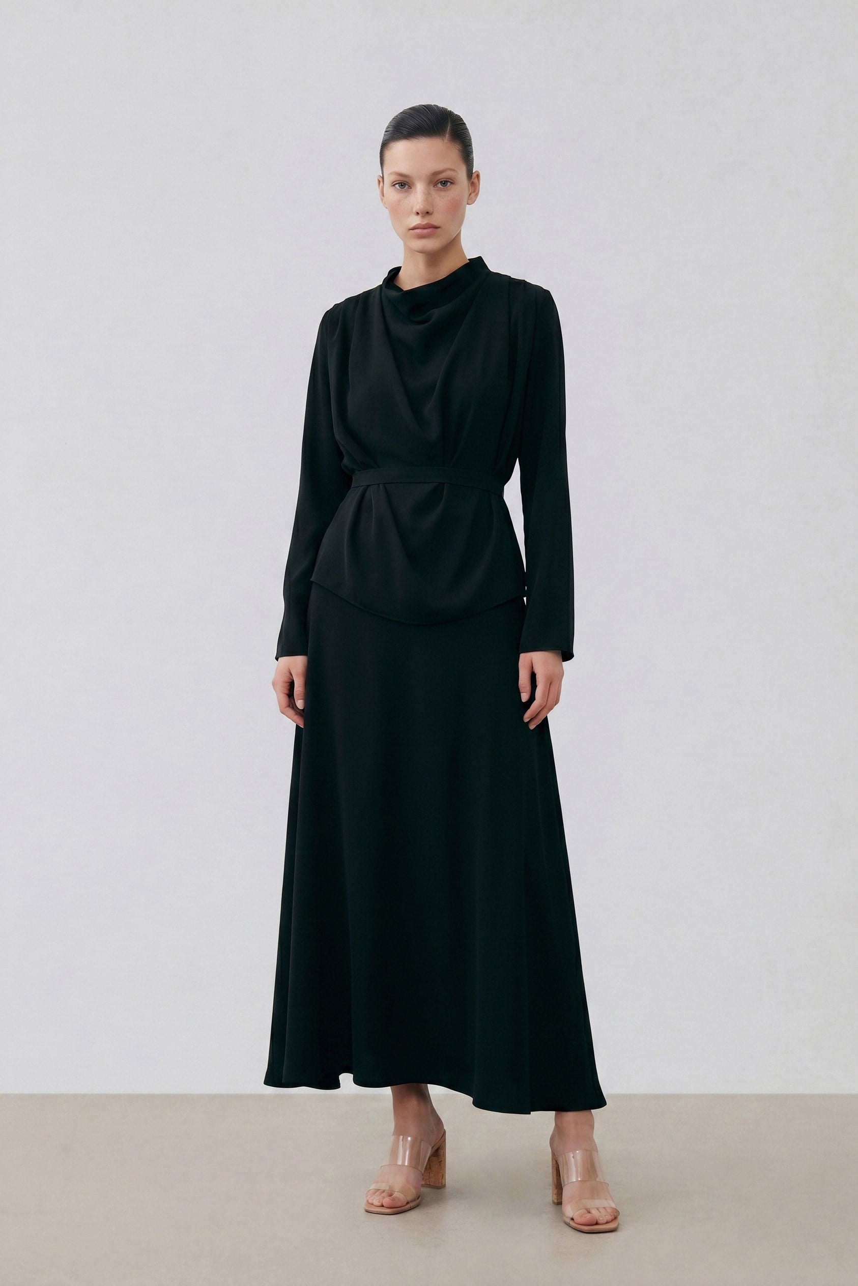 ZARIF CREPE SKIRT SET BLACK