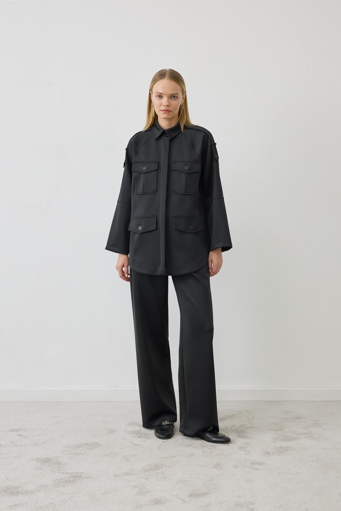 ZEN CEP DETAYLI ÖRME TAKIM SİYAH