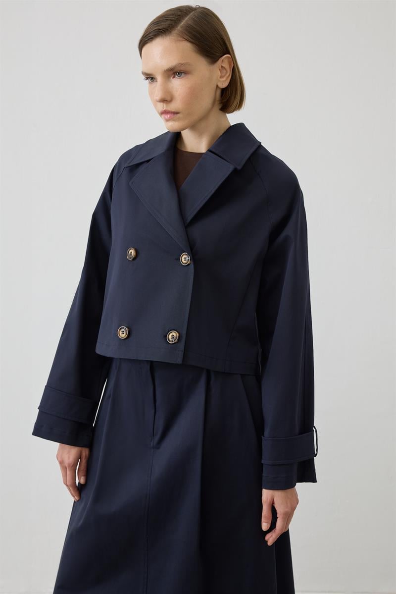 PERRY SHORT TRENCH COAT NAVY BLUE