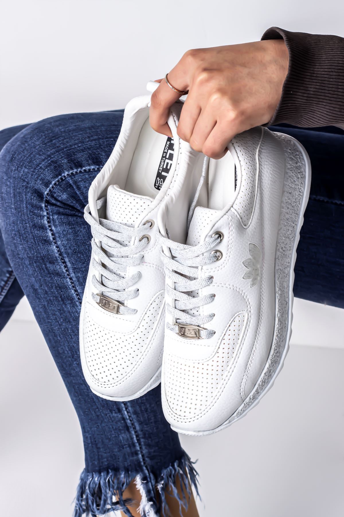 Kadın Beyaz Simli Kadın Sneaker Spor Ayakkabı - Bitmedeniste.com