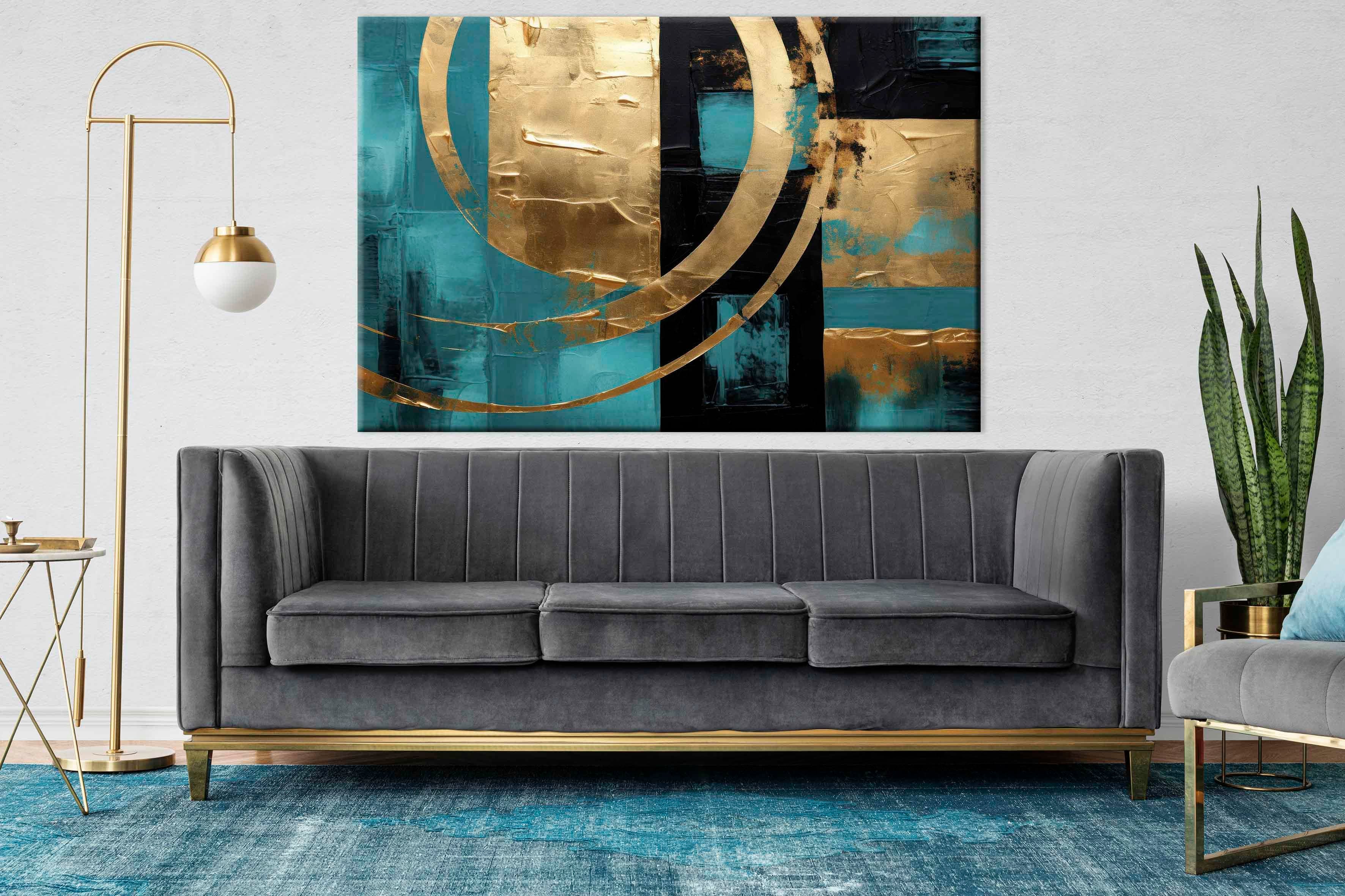  Lux Turkuaz Altın 5 | Yağlıboya dokulu canvas baskı