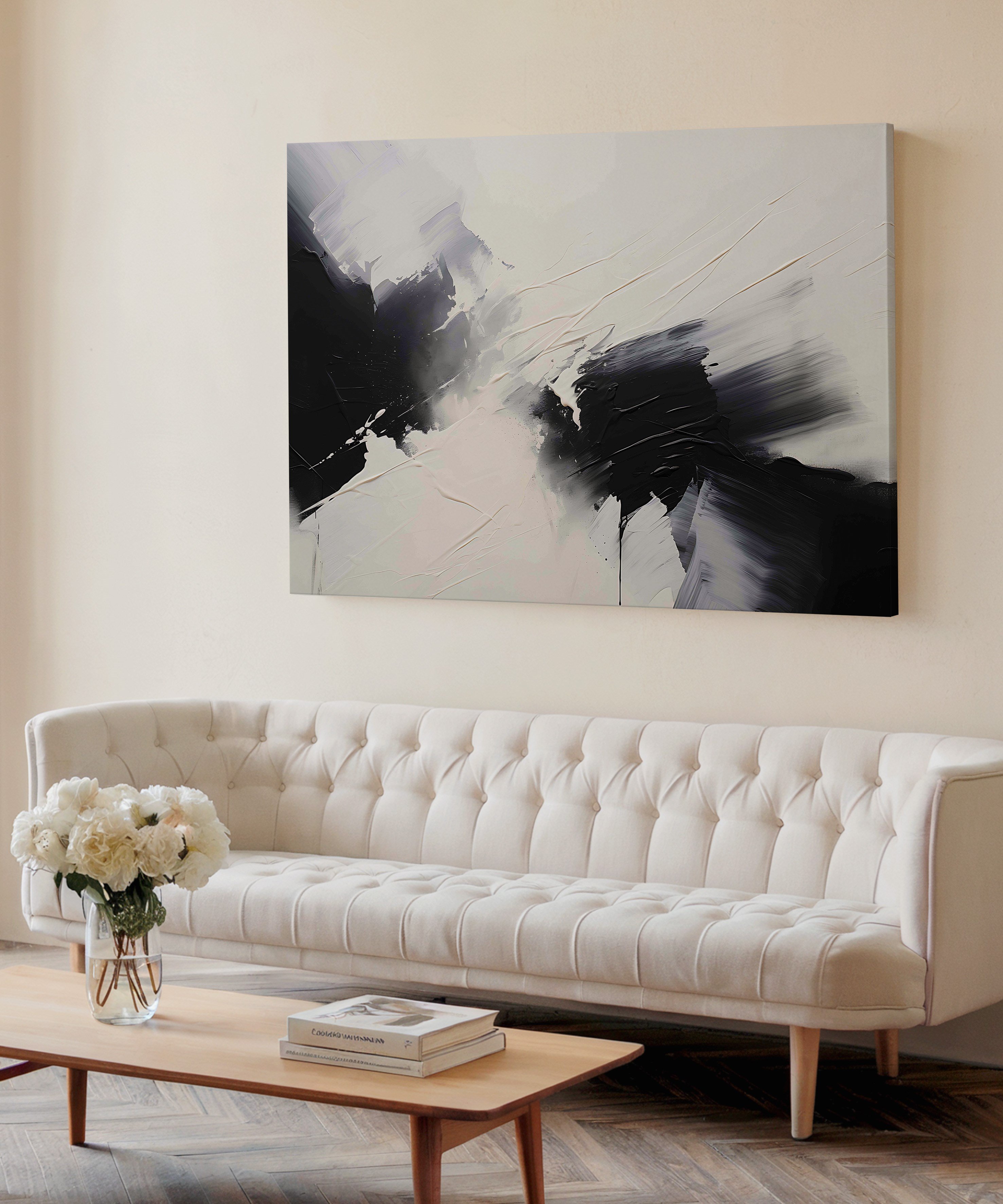 Abstract black and white | Yağlıboya dokulu canvas baskı