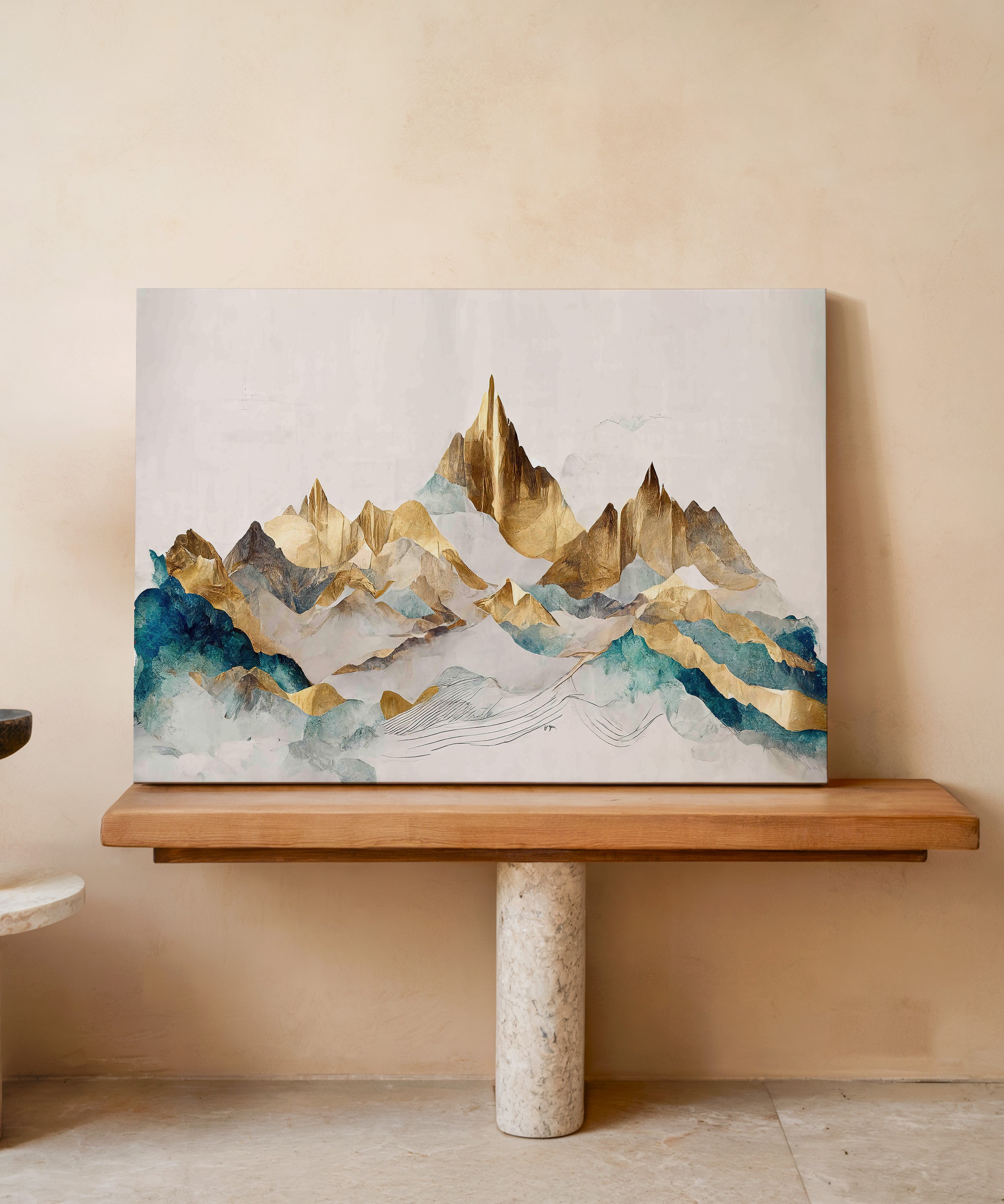 Altın Zirveler | Yağlı Boya Dokulu Canvas Baskı