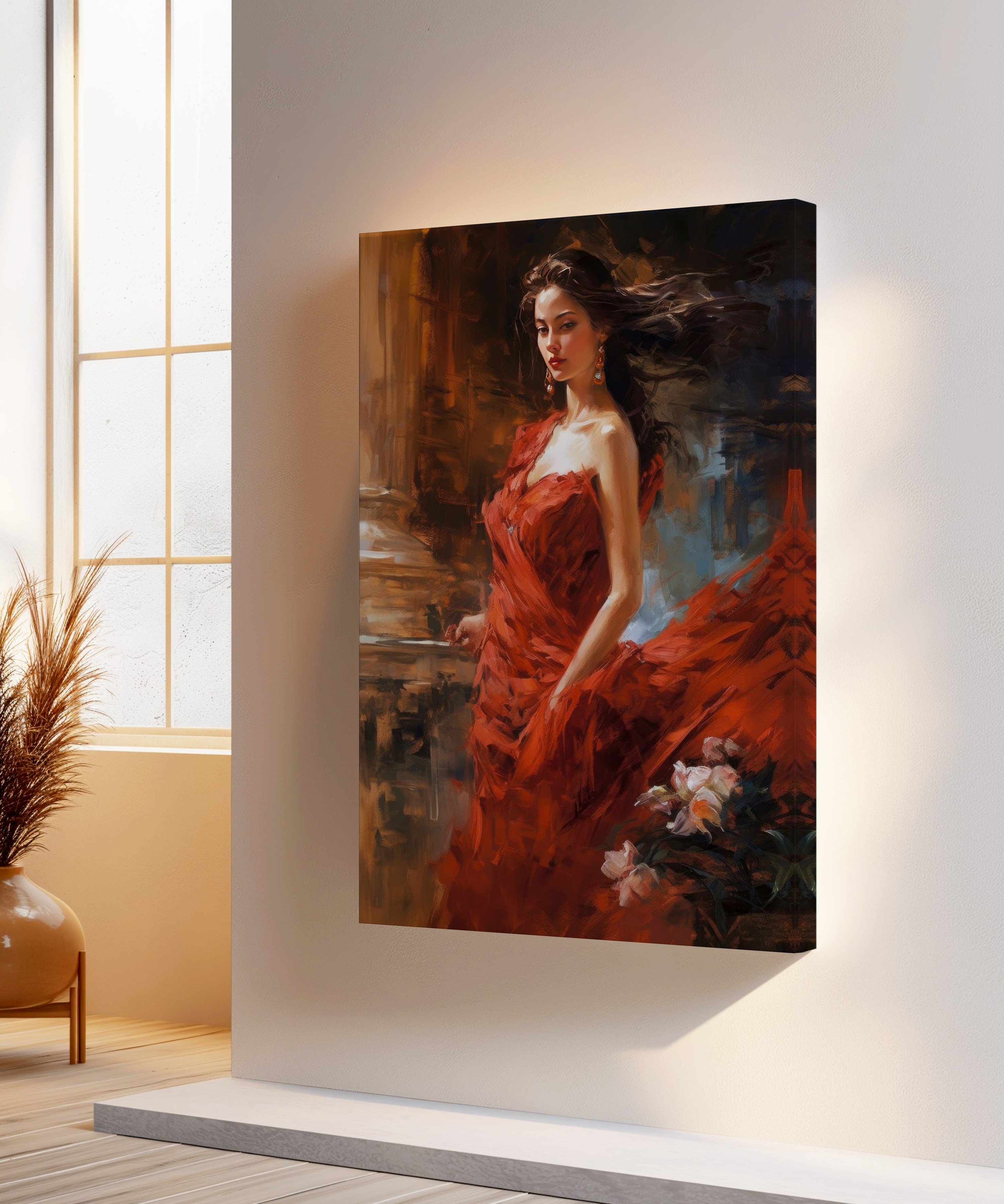 Asil Kırmızı 2 | Yağlıboya dokulu canvas baskı